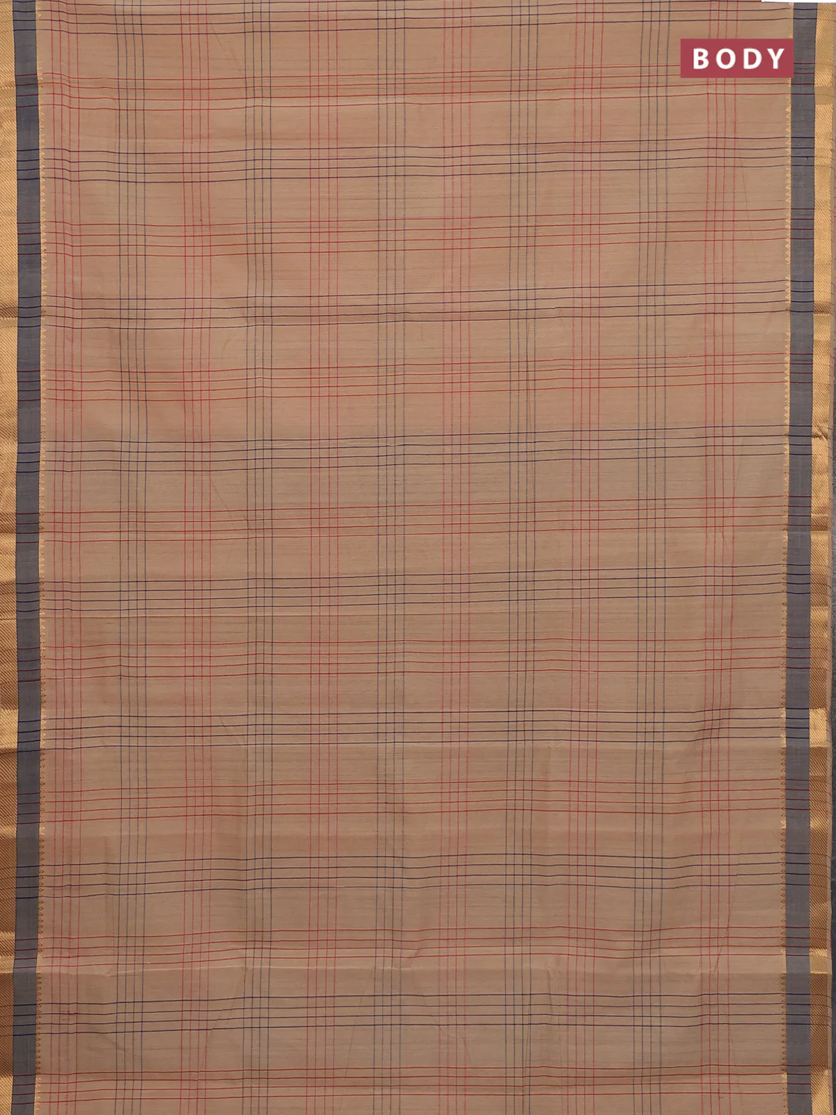 Mangalgiri cotton saree sandal and blue with allover checked pattern and zari woven border - Image 2