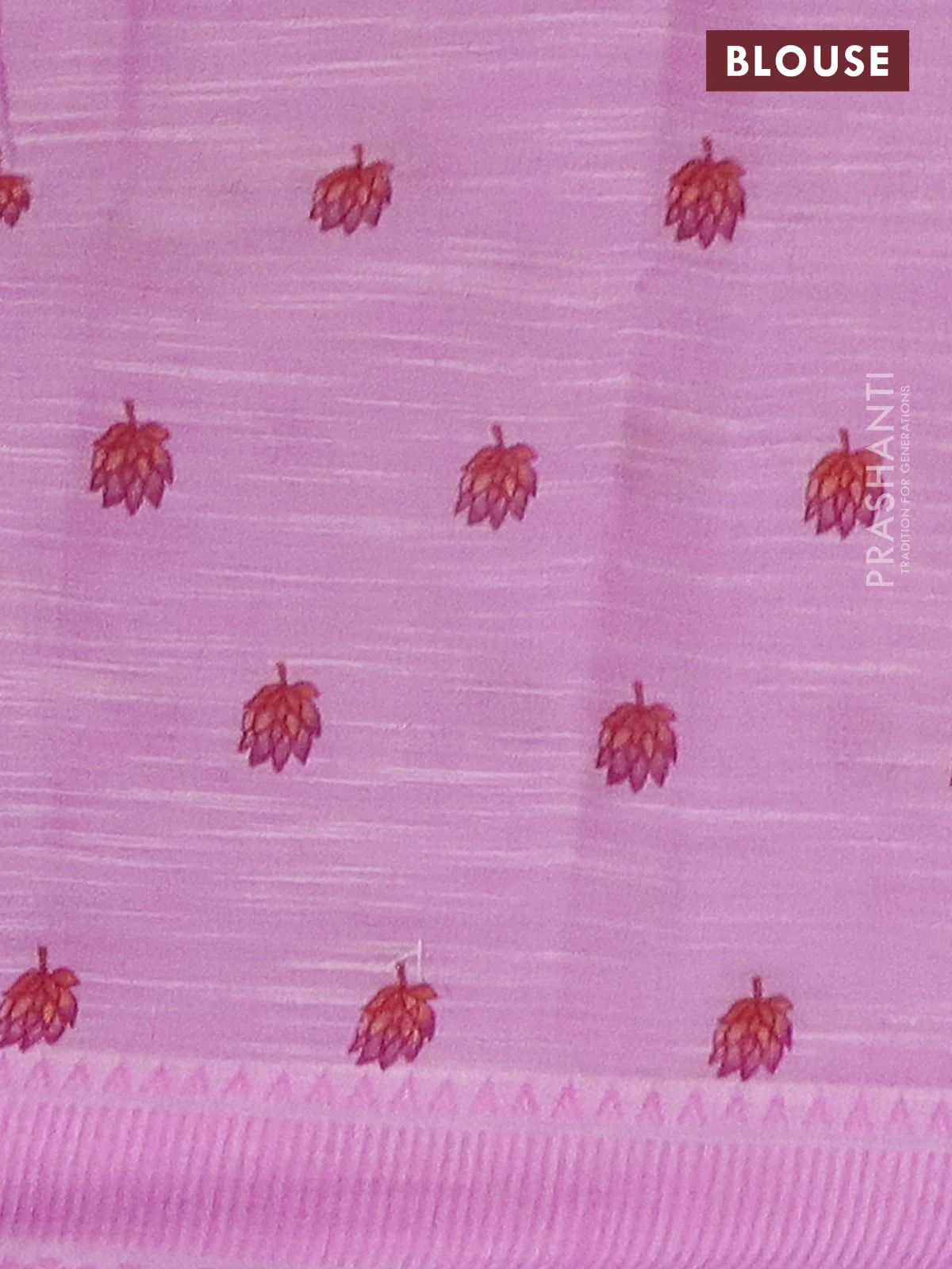 Mangalgiri cotton saree sandal and off white lotus pink with allover floral prints and thread woven border - Image 4
