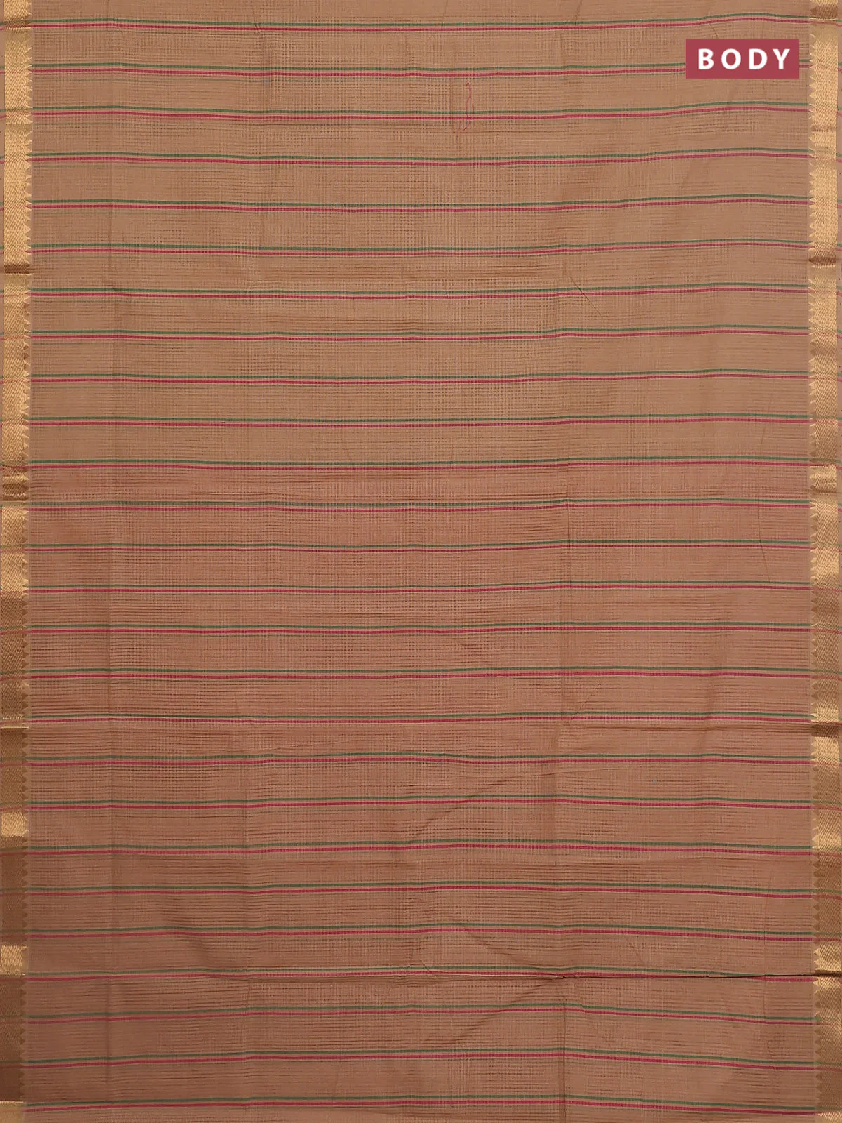 Mangalgiri cotton saree sandal and pink with allover stripe pattern and zari woven border - Image 2