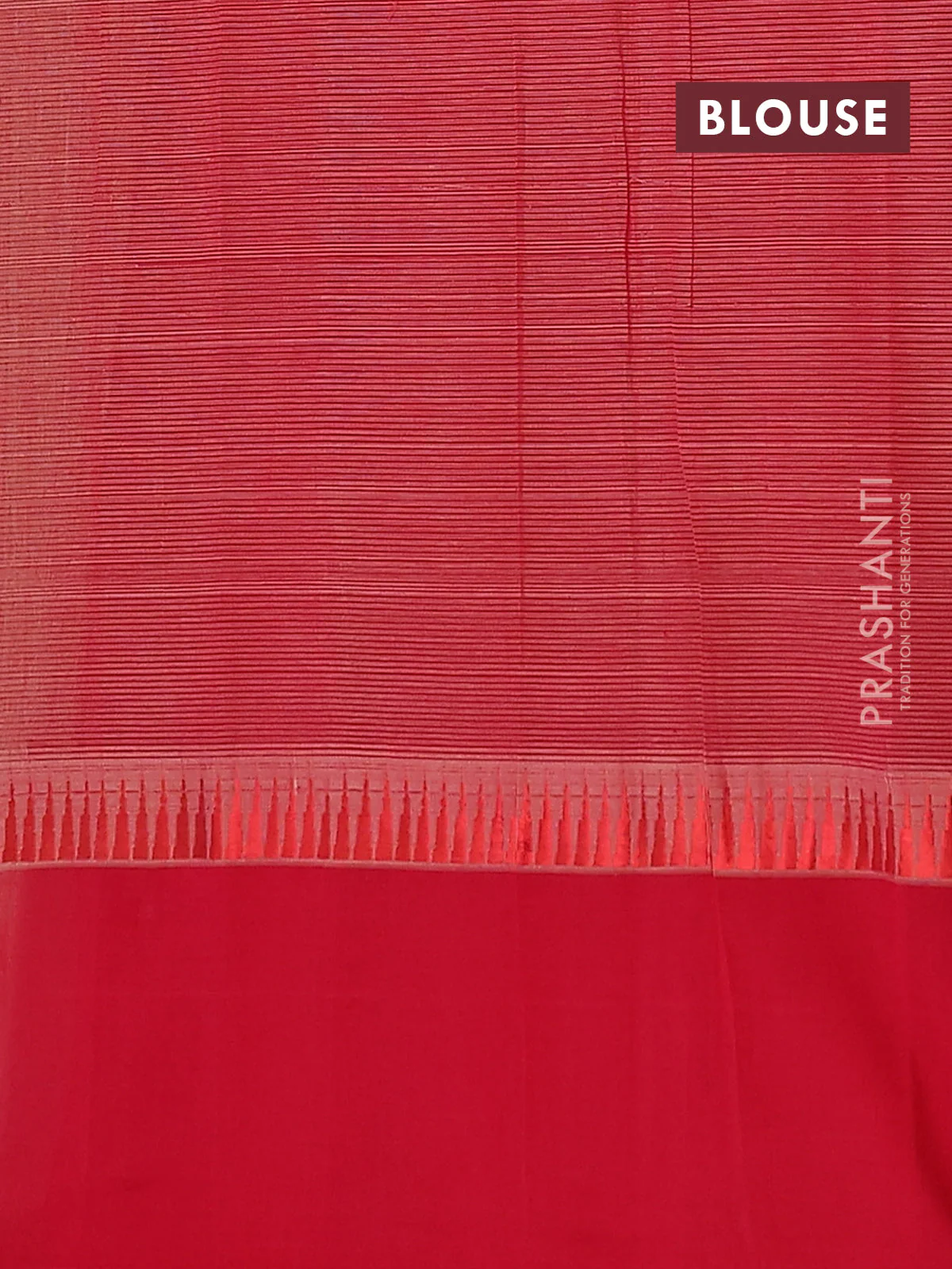 Mangalgiri cotton saree sandal and red with allover stripe pattern and temple design long rettapet border - Image 4