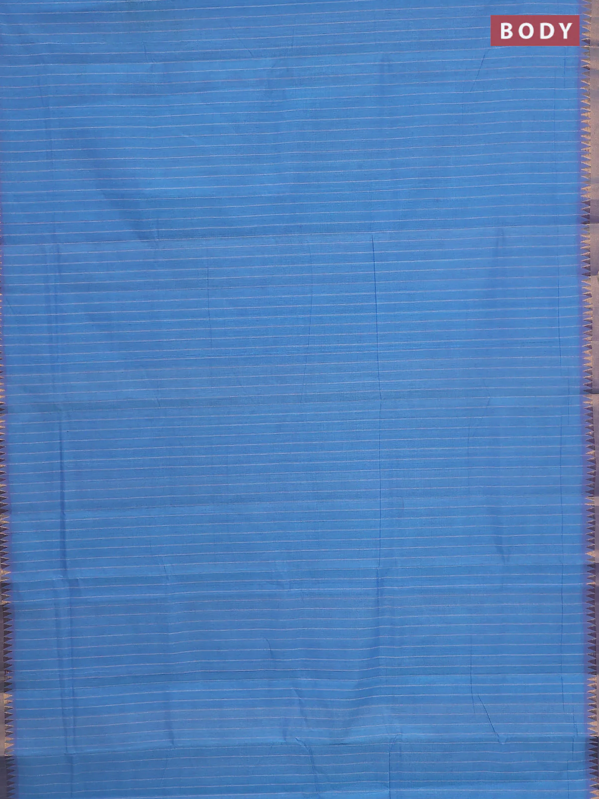 Mangalgiri cotton saree teal blue and lavender with allover stripe pattern and temple zari woven border - Image 2