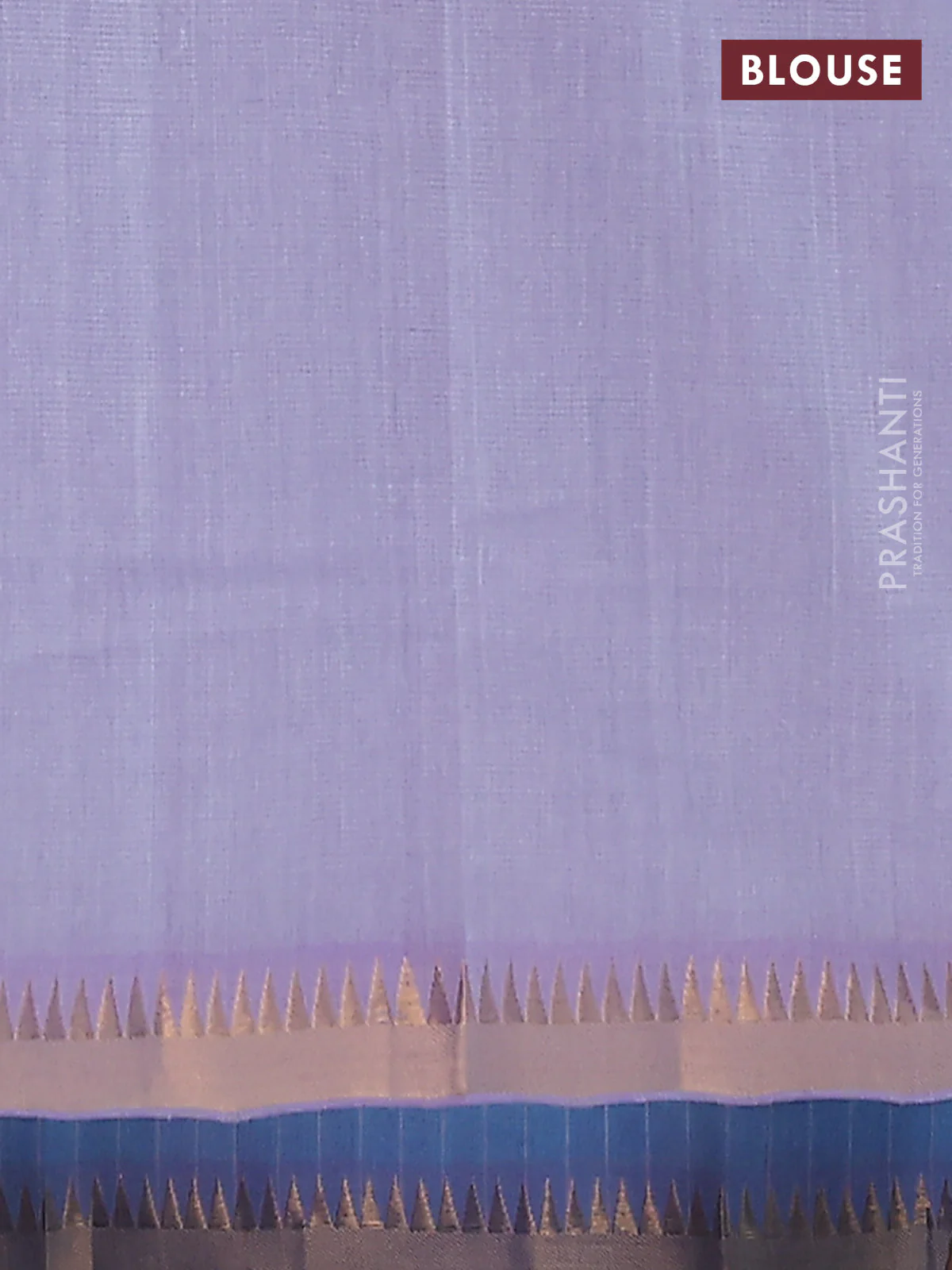 Mangalgiri cotton saree teal blue and lavender with allover stripe pattern and temple zari woven border - Image 4