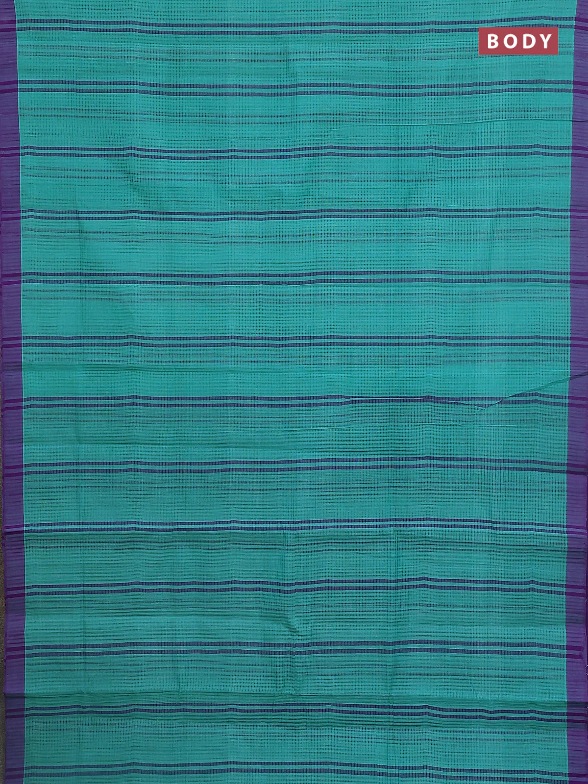 Mangalgiri cotton saree teal blue and violet with stripe pattern and simple border - Image 2