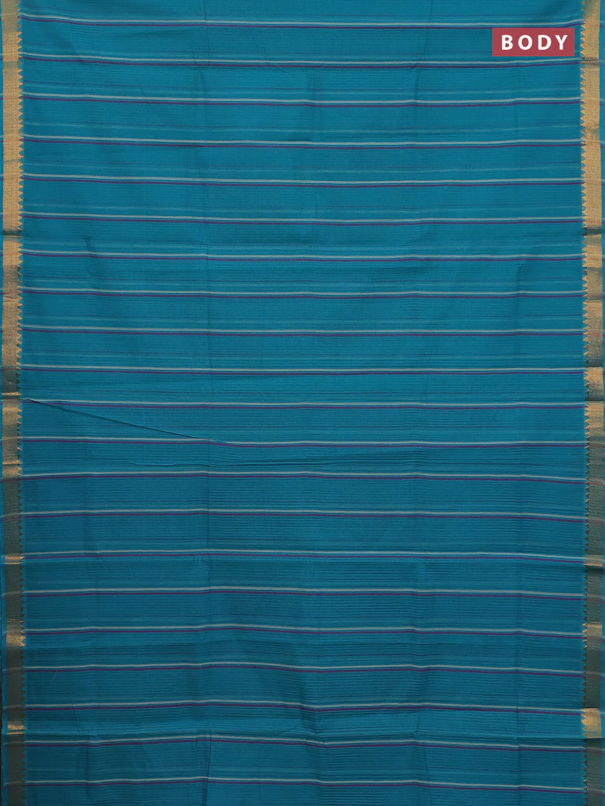 Mangalgiri cotton saree teal blue with allover stripe pattern and zari woven border - Image 2