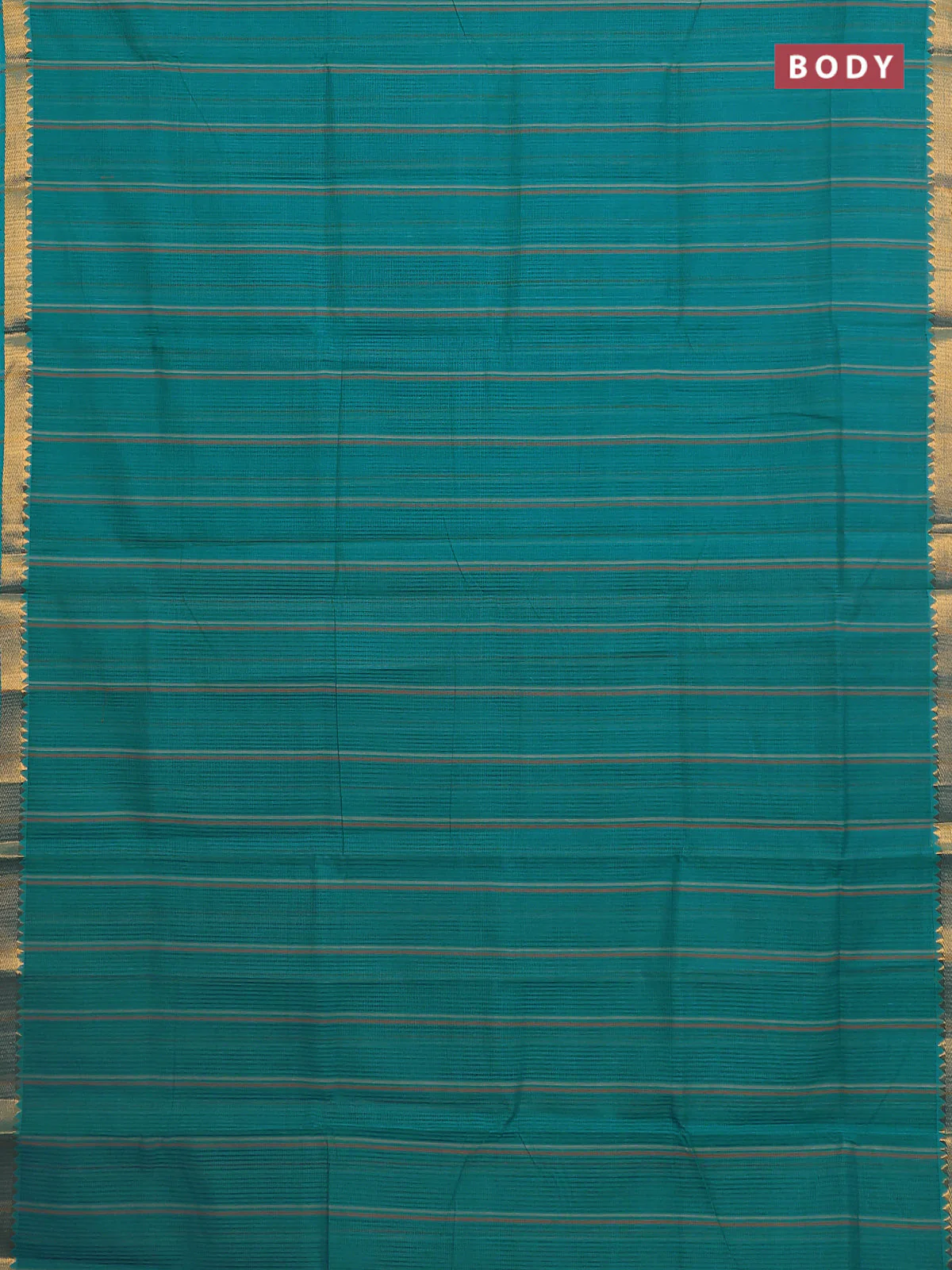 Mangalgiri cotton saree teal blue with allover stripe pattern and zari woven border - Image 2