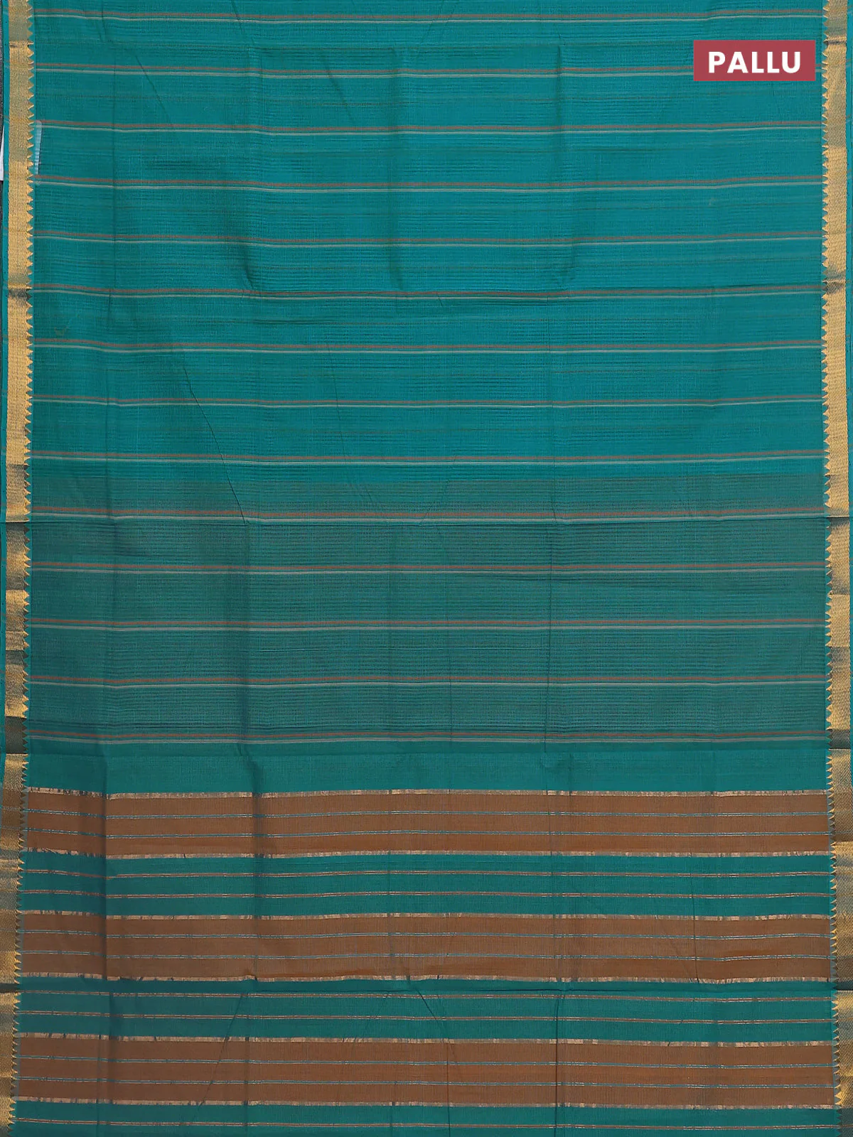 Mangalgiri cotton saree teal blue with allover stripe pattern and zari woven border - Image 3