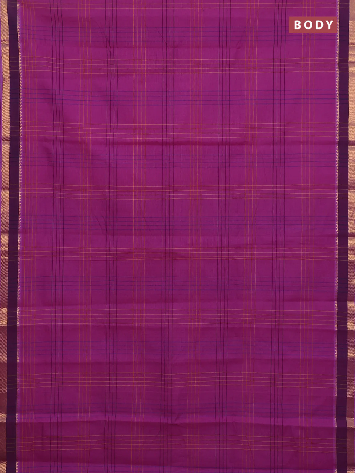 Mangalgiri cotton saree violet and blue with allover checked pattern and zari woven border - Image 2