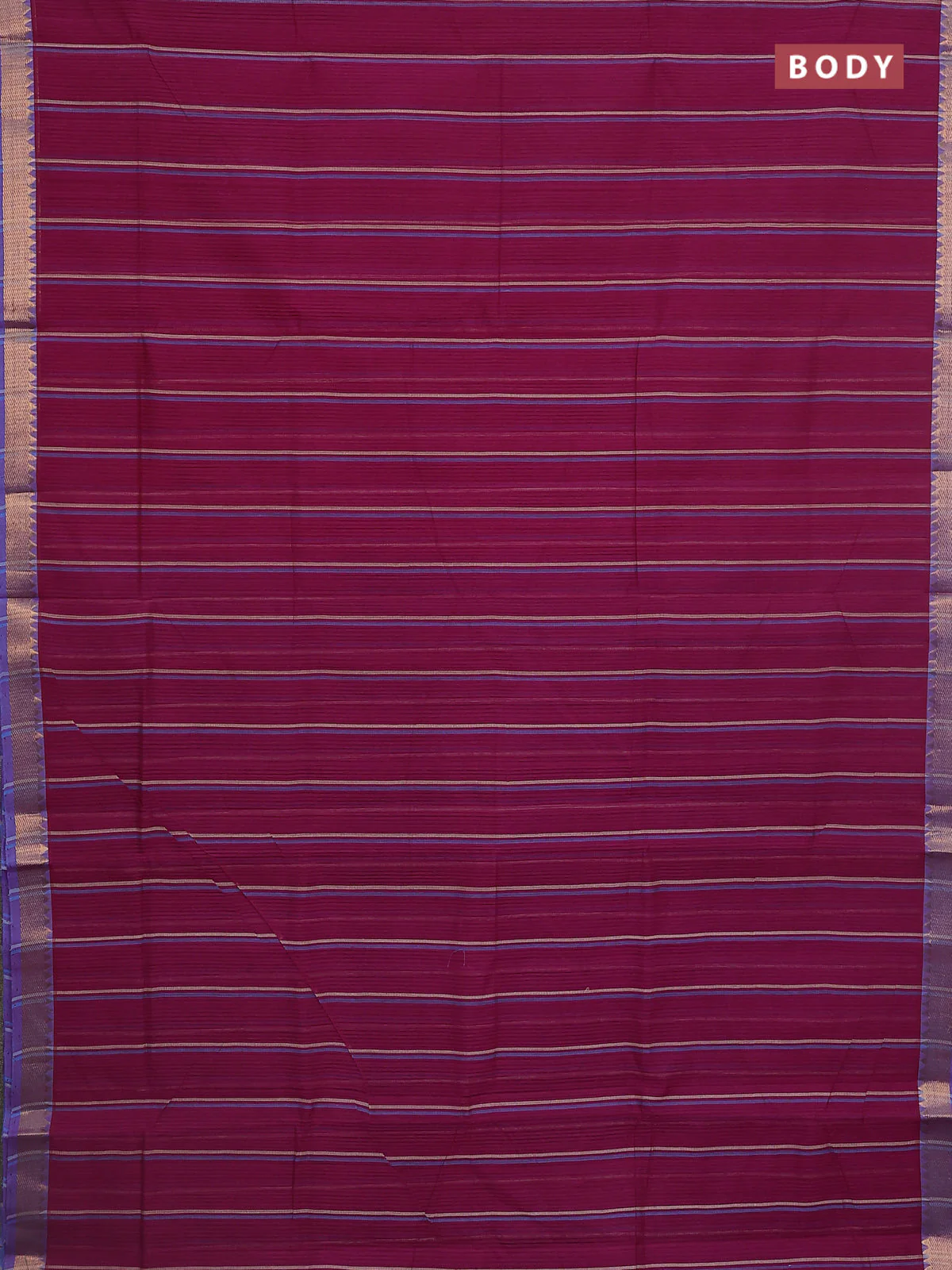 Mangalgiri cotton saree wine shade and blue shade with allover stripe pattern and zari woven border - Image 2