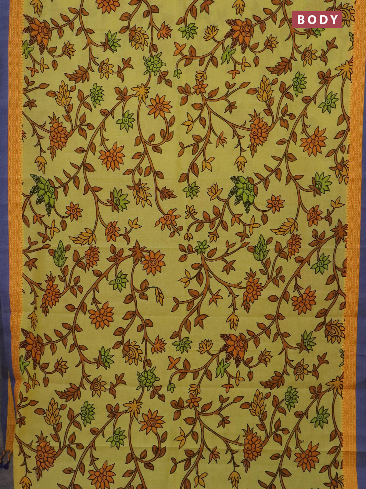 Mangalgiri cotton saree yellow and orange blue with allover floral prints and thread woven simple - Image 2