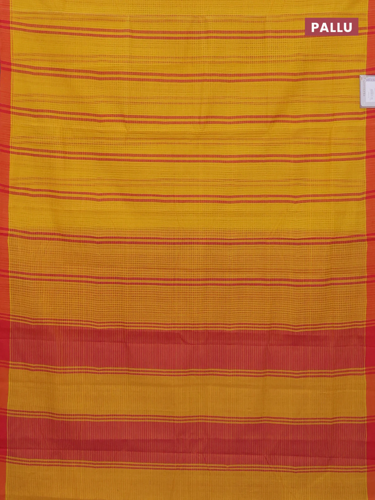 Mangalgiri cotton saree yellow and orange with stripe pattern and simple border - Image 3