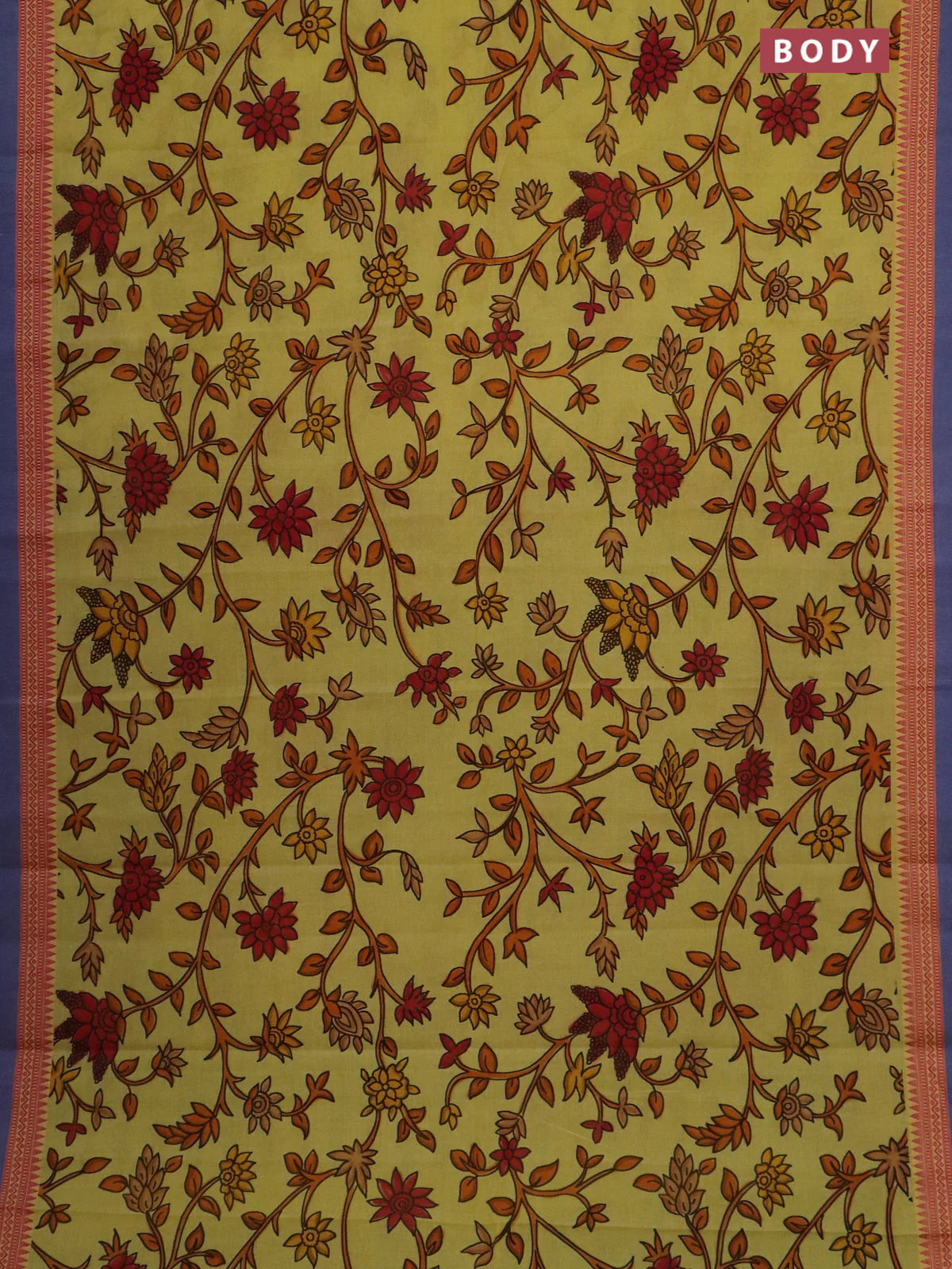 Mangalgiri cotton saree yellow and pink blue with allover floral prints and thread woven simple - Image 2
