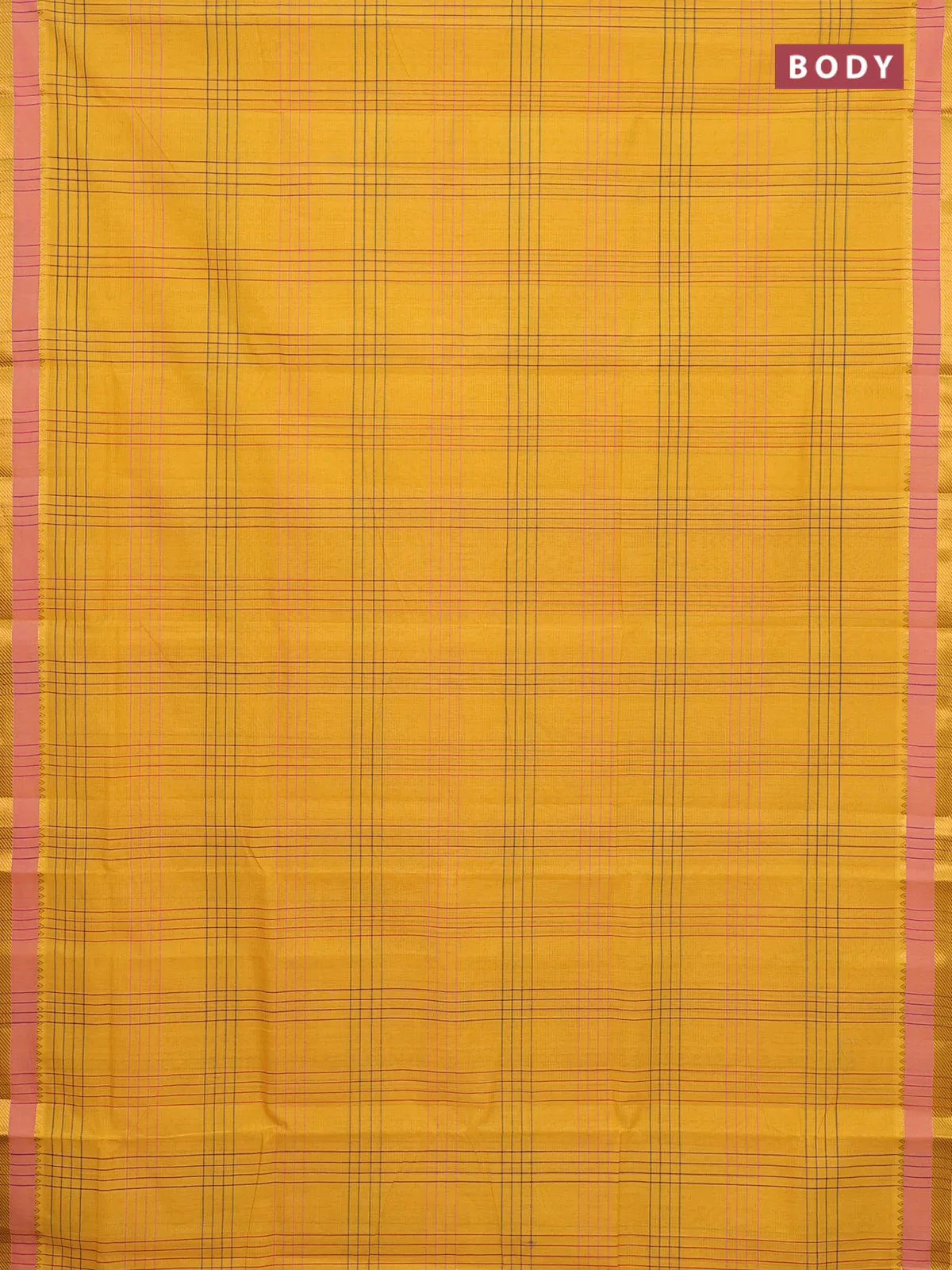 Mangalgiri cotton saree yellow and pink with allover checked pattern and zari woven border - Image 2