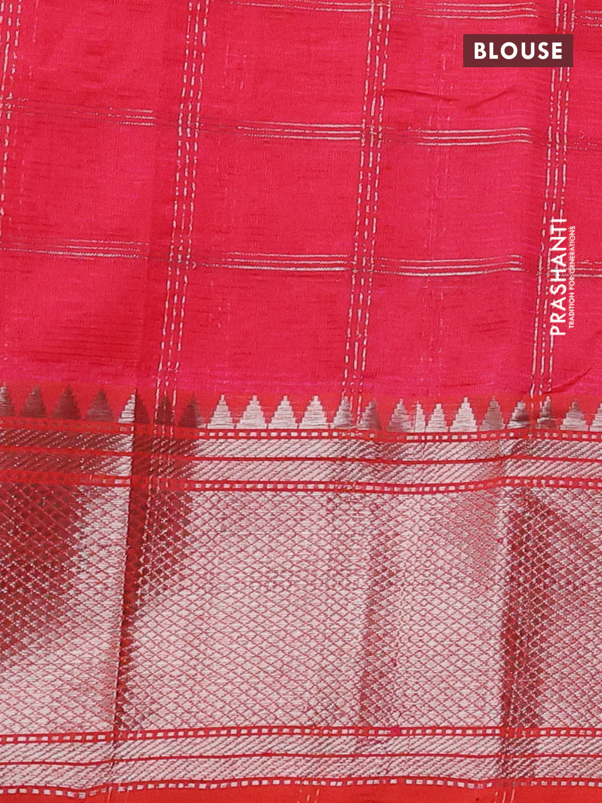Mangalgiri silk cotton saree dual shade of pink with allover silver zari woven checked pattern and silver zari woven border - Image 3