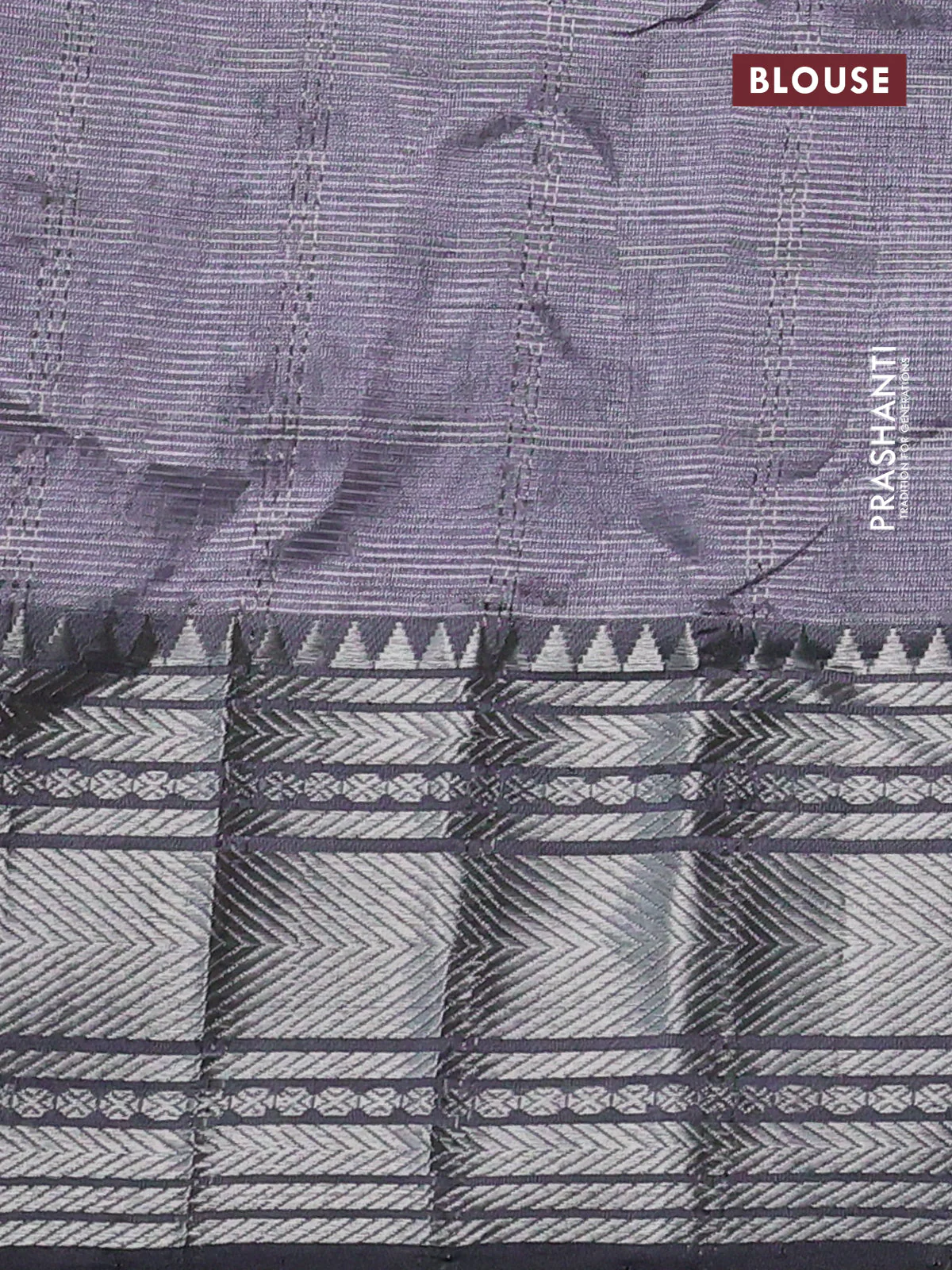 Mangalgiri silk cotton saree grey shade with allover silver zari woven checked pattern and silver zari woven border - Image 3