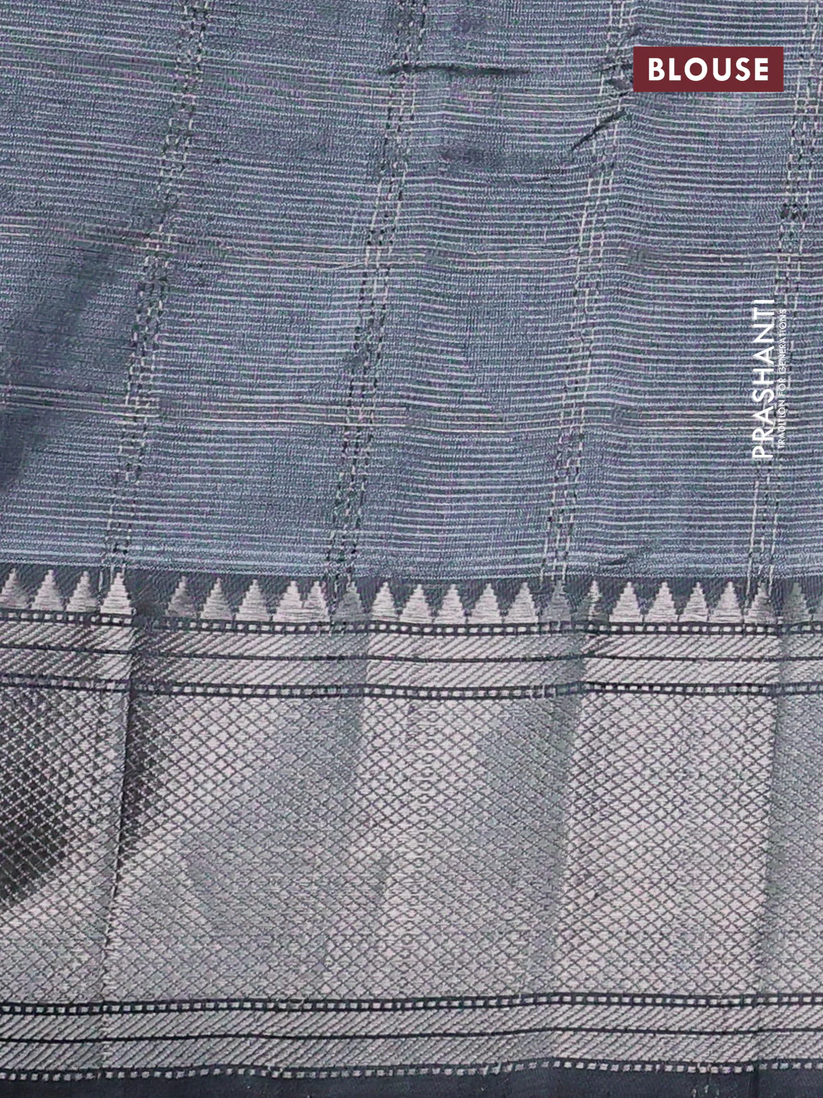 Mangalgiri silk cotton saree grey with allover silver zari woven checked pattern and silver zari woven border - Image 3