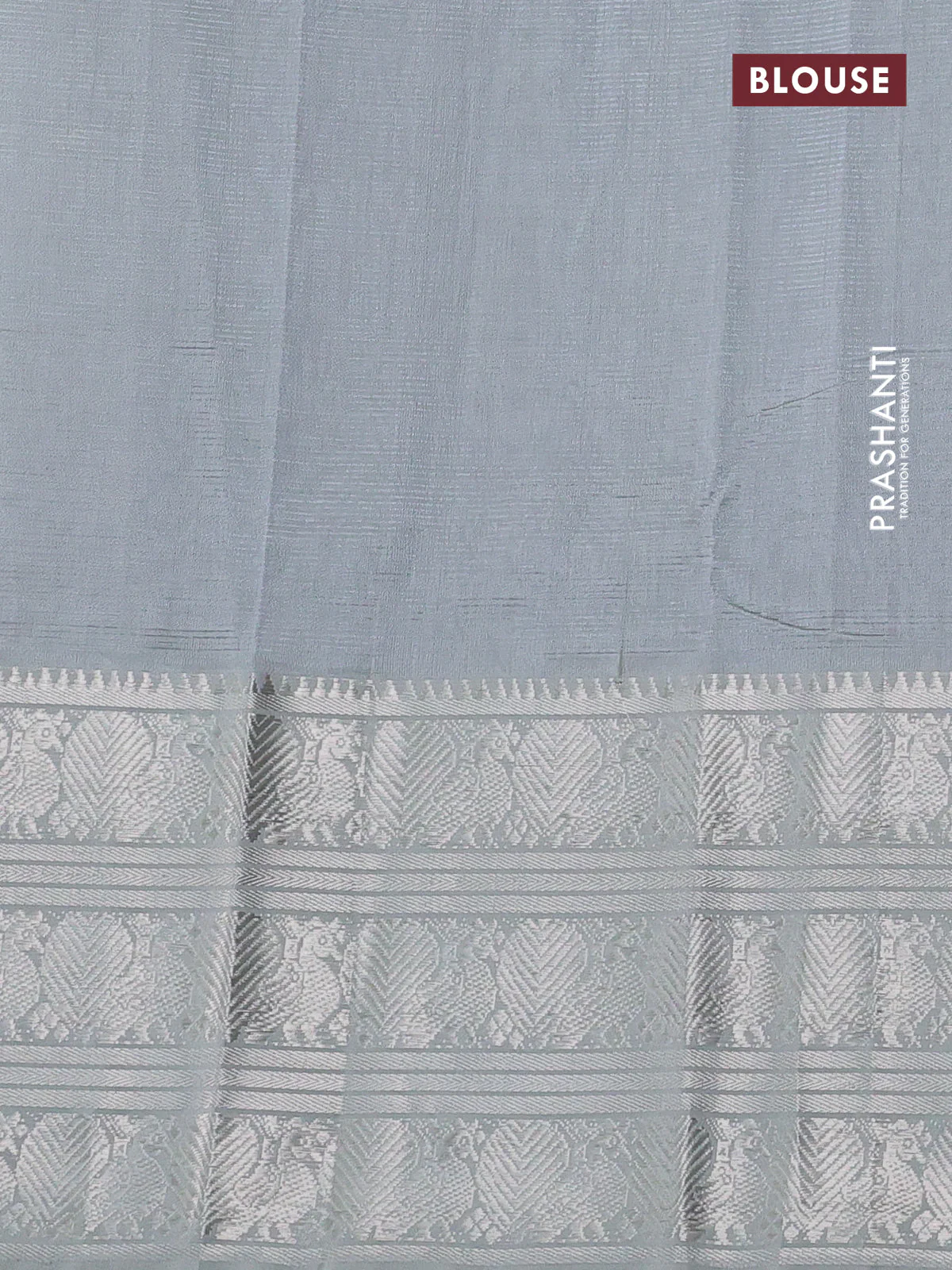 Mangalgiri silk cotton saree grey with plain body and long annam silver zari woven border - Image 3