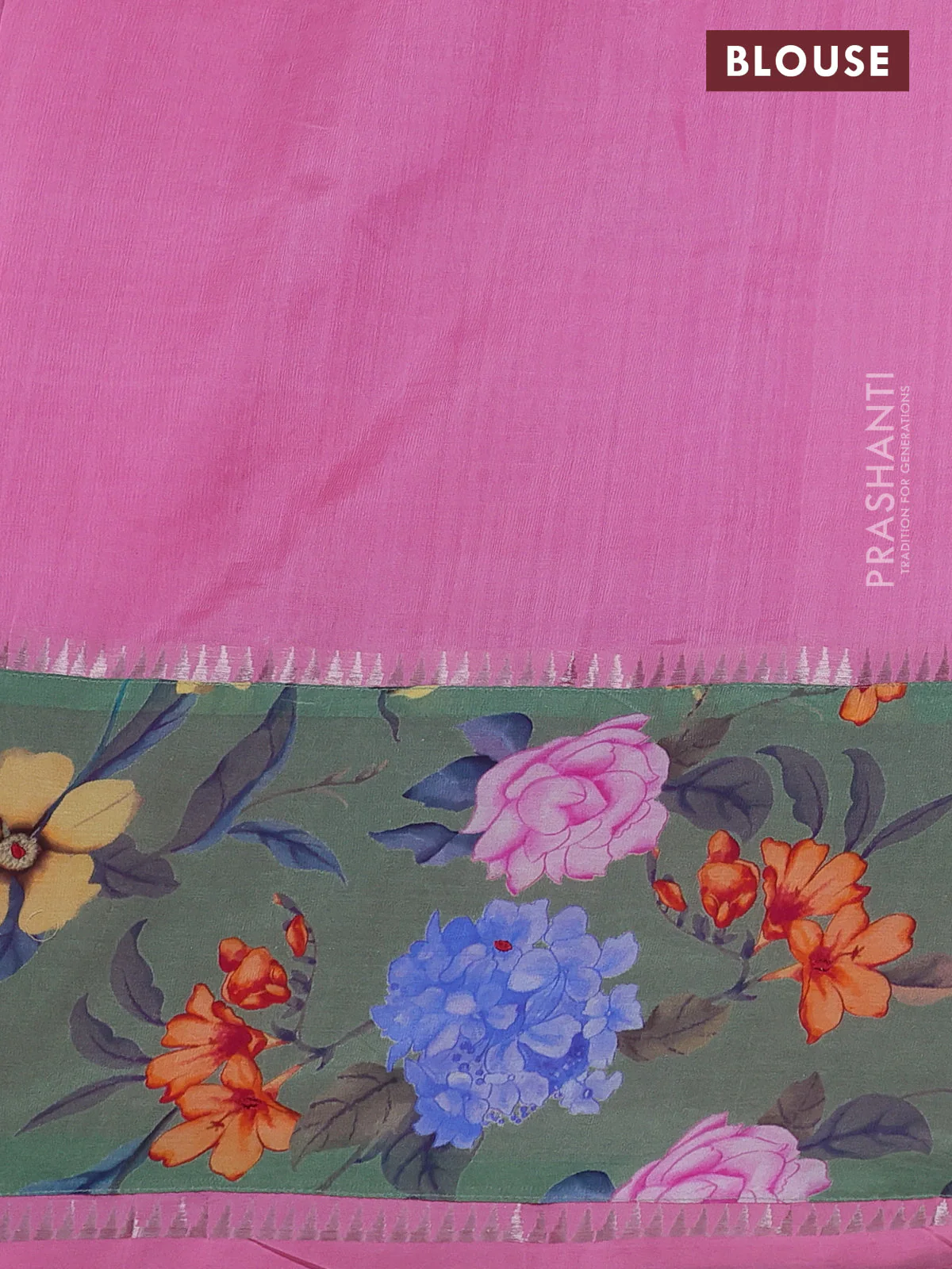 Mangalgiri silk cotton saree light pink and green shade with plain body and long kalamkari printed applique border - Image 3