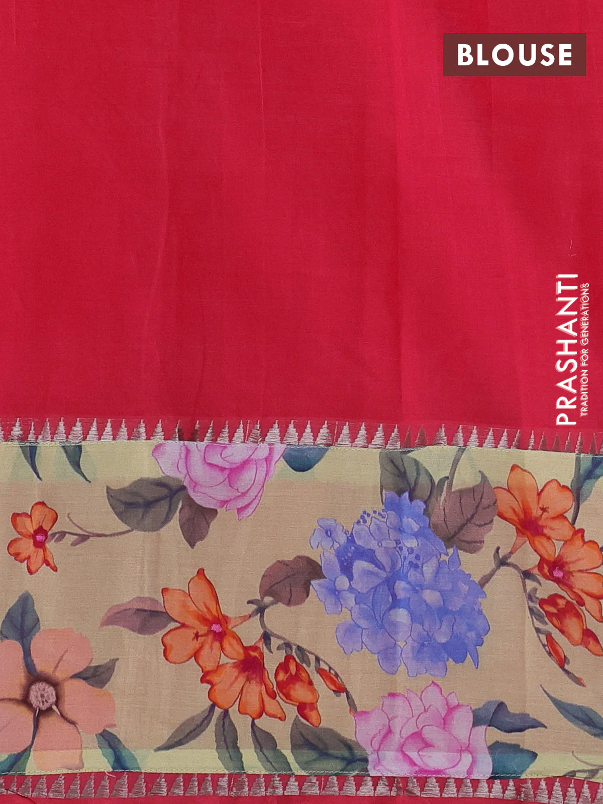 Mangalgiri silk cotton saree pink shade and sandal with plain body and temple design kalamkari printed applique border - Image 3