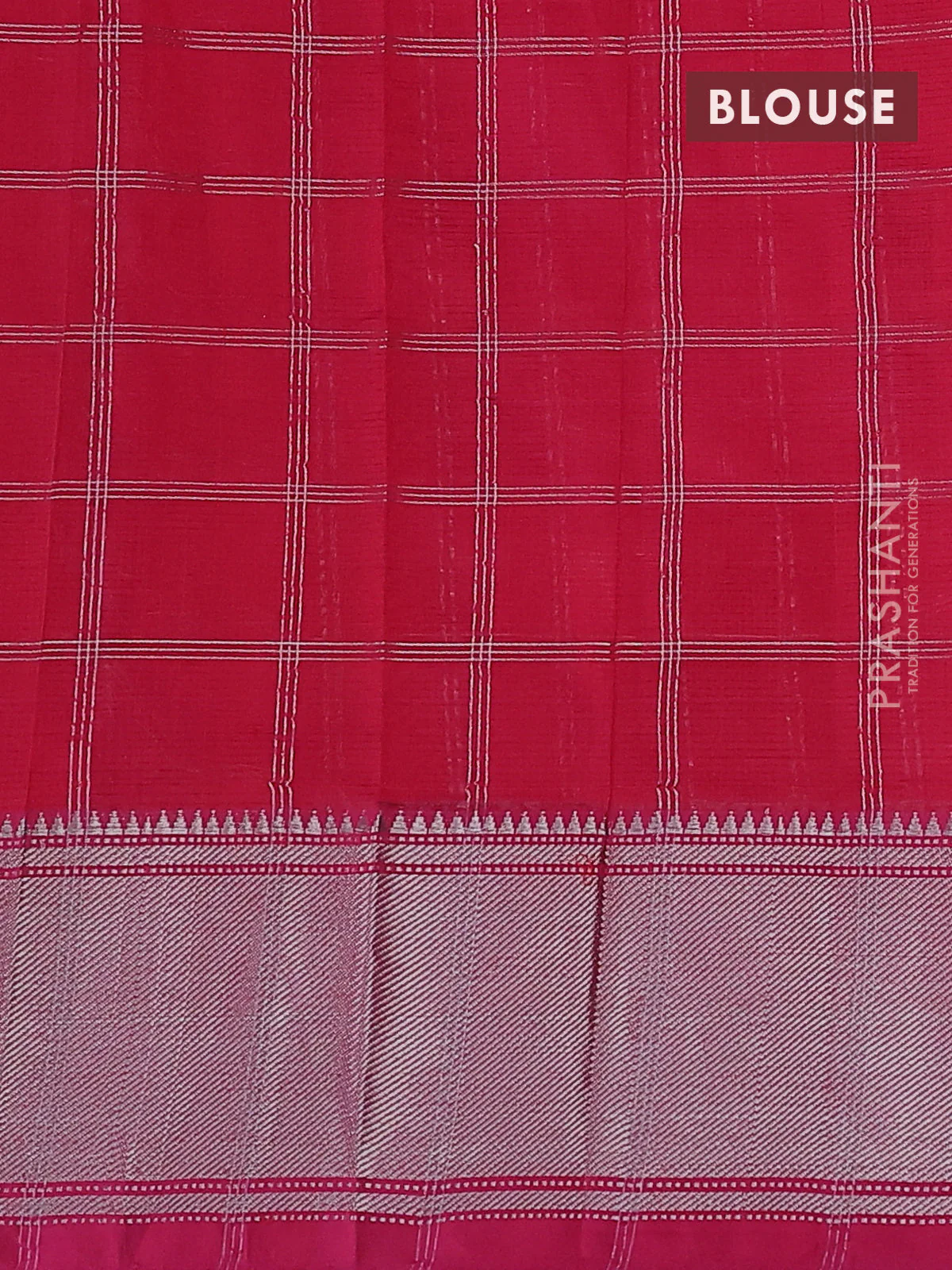 Mangalgiri silk cotton saree pink with allover silver zari woven checked pattern and silver zari woven border - Image 3