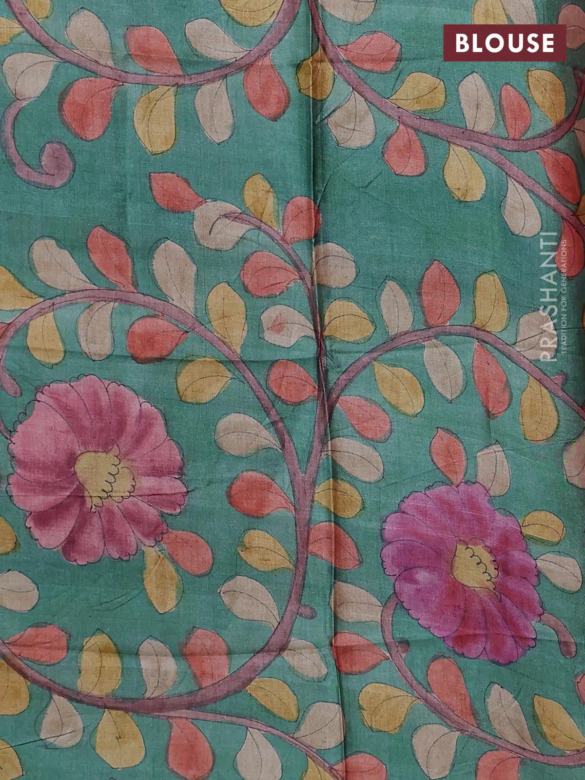 Mangalgiri silk cotton saree red and teal green with allover thread weaves and zari woven border - Image 3