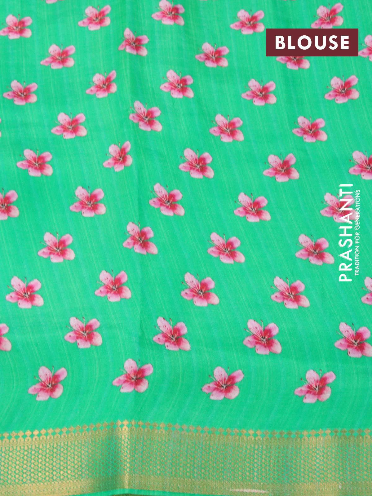 Mangalgiri silk cotton saree teal blue and green with allover floral prints and zari woven border - Image 4