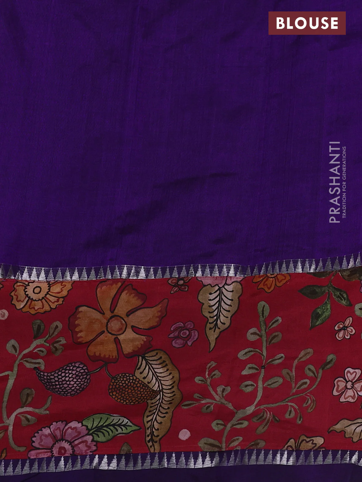Mangalgiri silk cotton saree violet and dark pink with plain body and long kalamkari printed applique border - Image 3