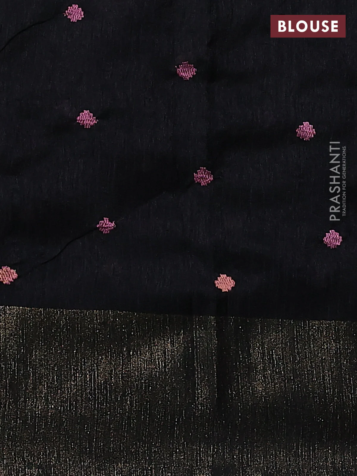 Matka tussar saree black with floral embroidery and zari woven border - Image 3
