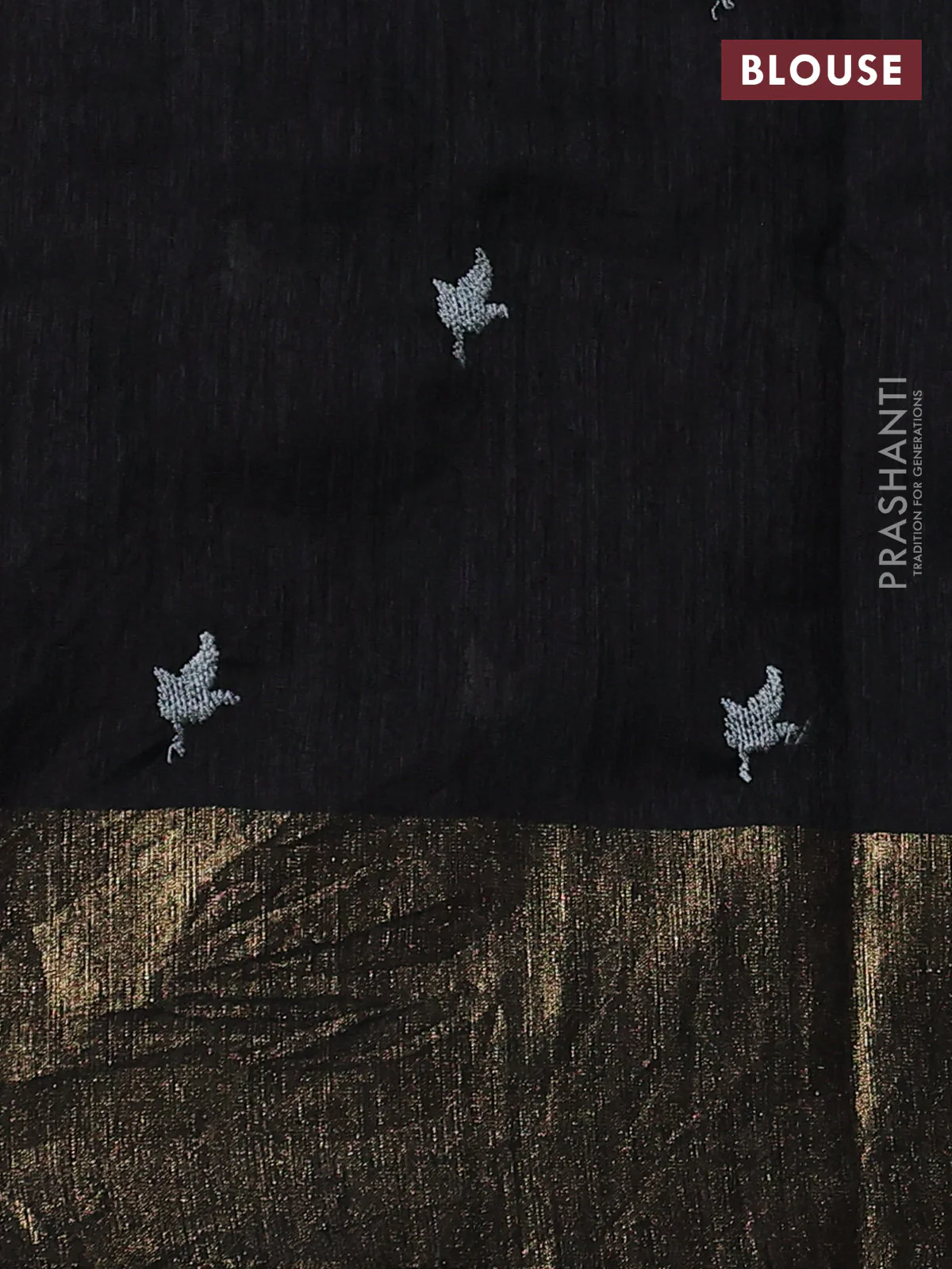 Matka tussar saree black with floral embroidery and zari woven border - Image 3