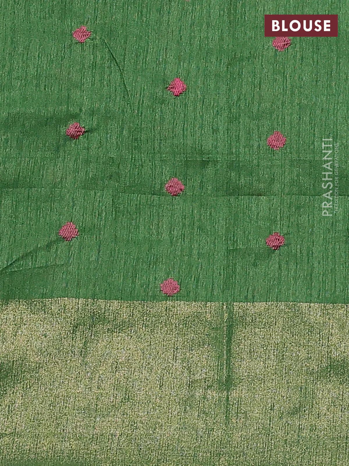 Matka tussar saree green with floral embroidery and zari woven border - Image 3