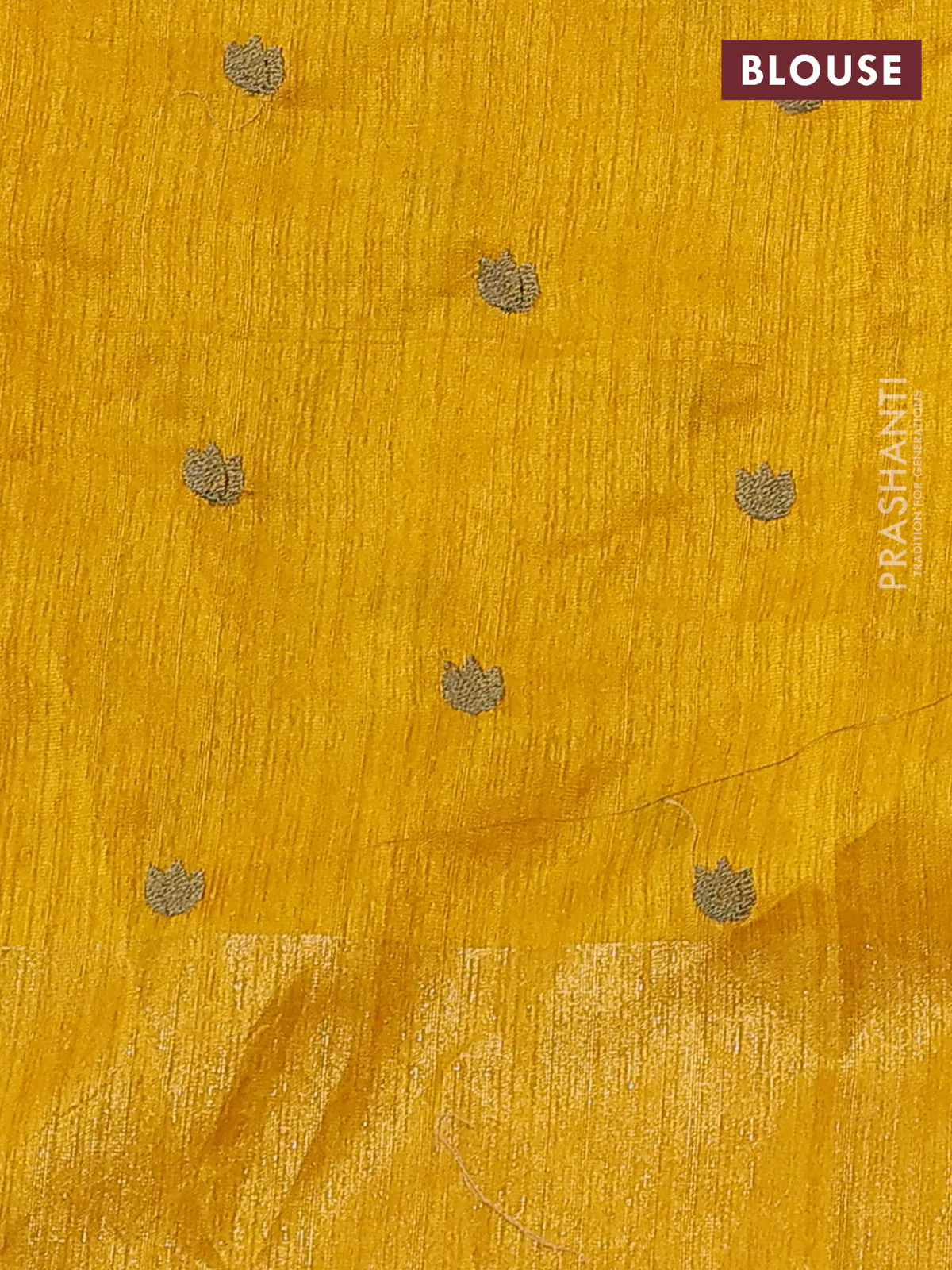 Matka tussar saree mango yellow with floral embroidery and zari woven border - Image 3