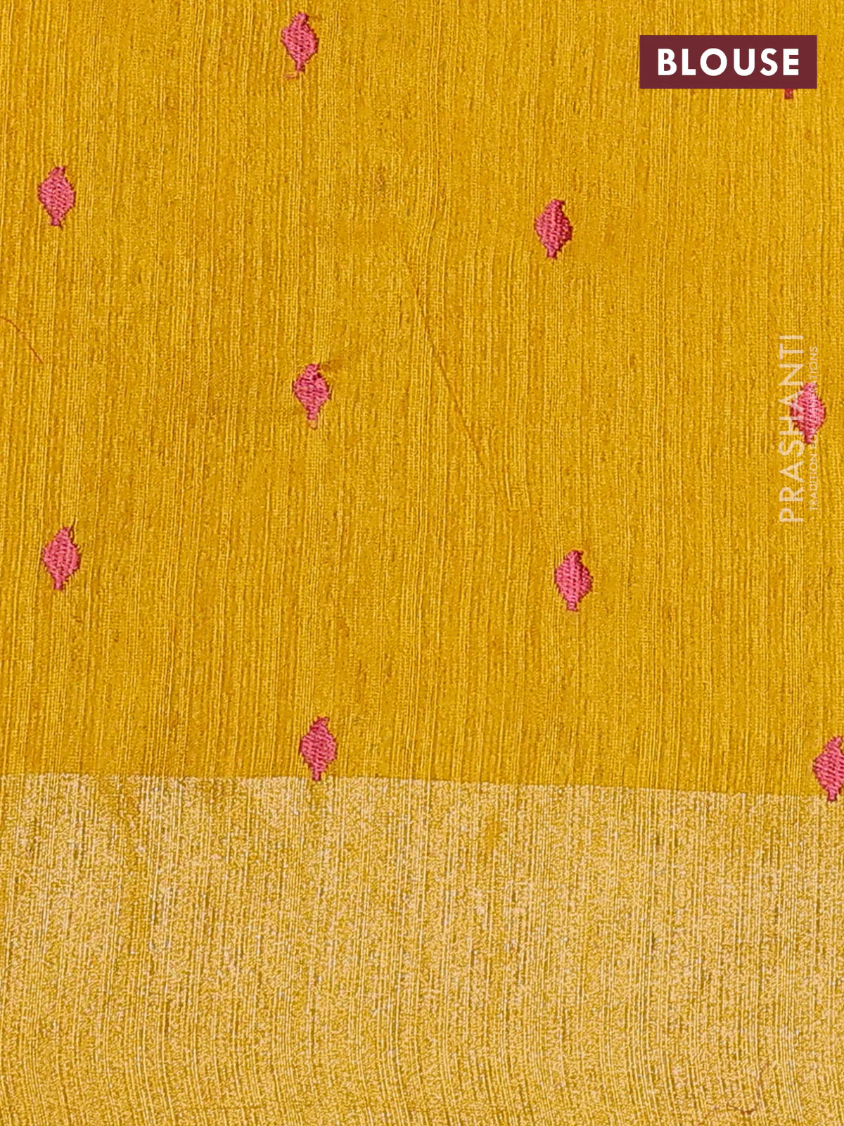 Matka tussar saree mustard yellow with floral embroidery and zari woven border - Image 3