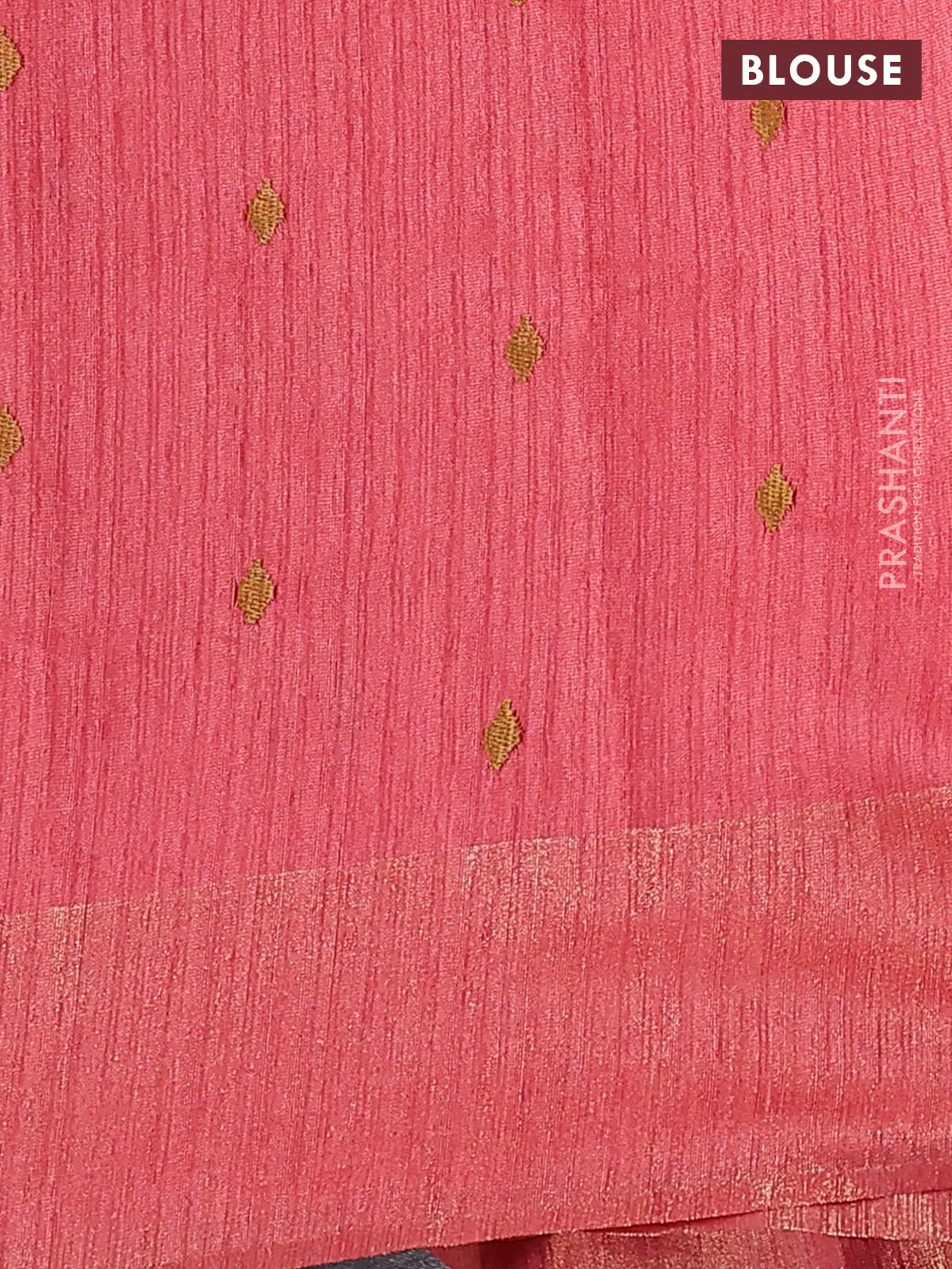 Matka tussar saree peach pink with floral embroidery and zari woven border - Image 3