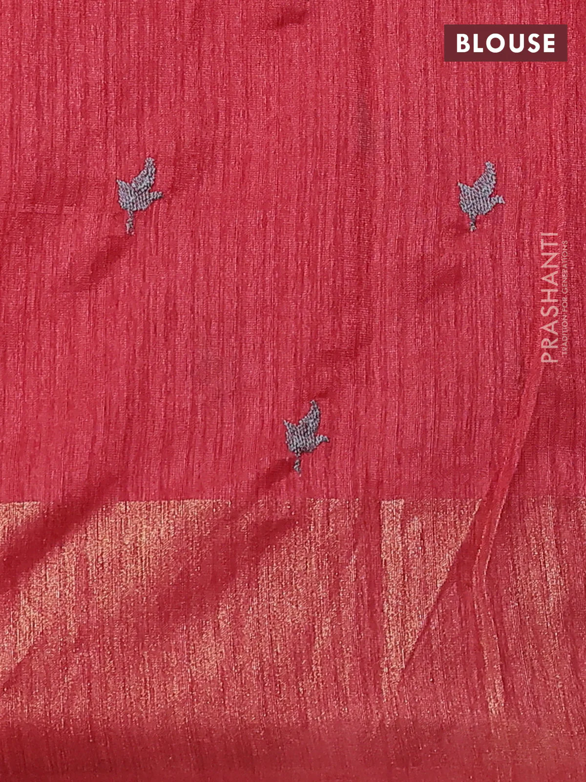 Matka tussar saree peach pink with floral embroidery and zari woven border - Image 3