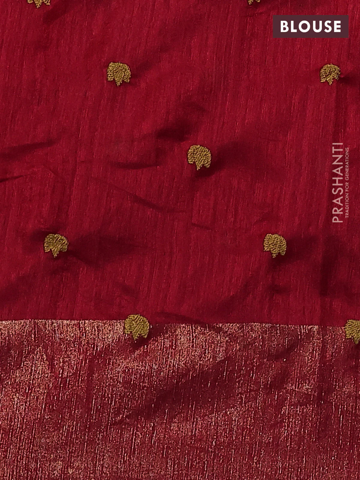 Matka tussar saree red with floral embroidery and zari woven border - Image 3