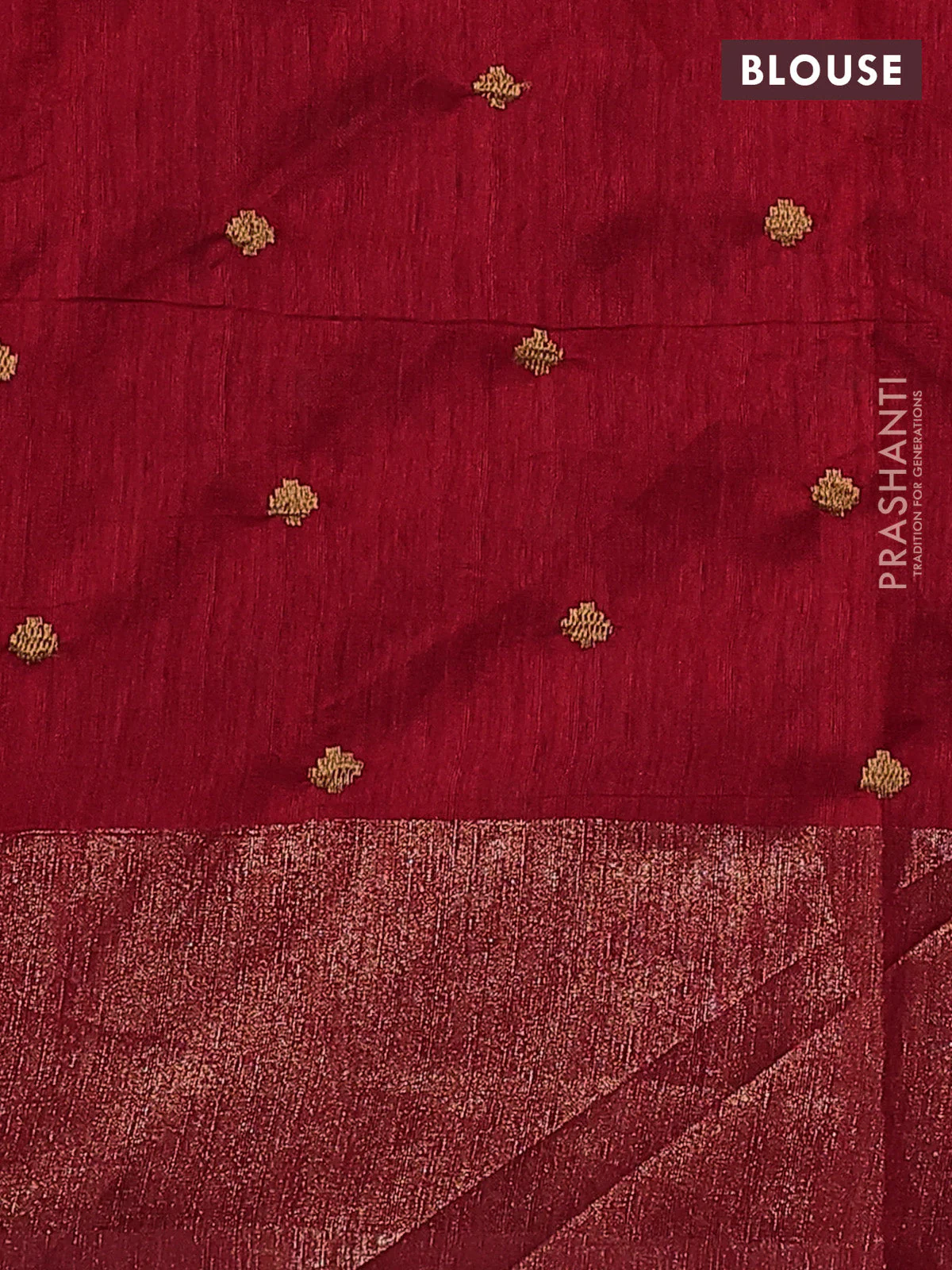 Matka tussar saree red with floral embroidery and zari woven border - Image 3