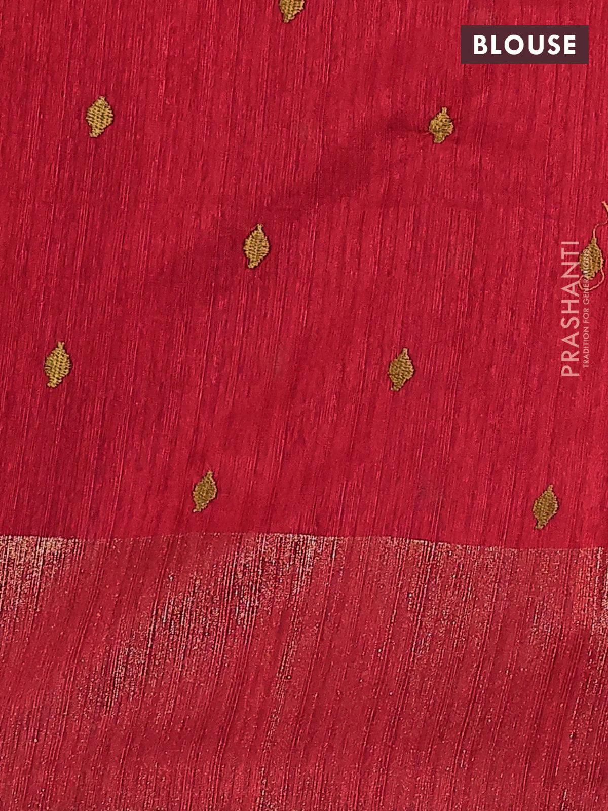 Matka tussar saree red with floral embroidery and zari woven border - Image 3