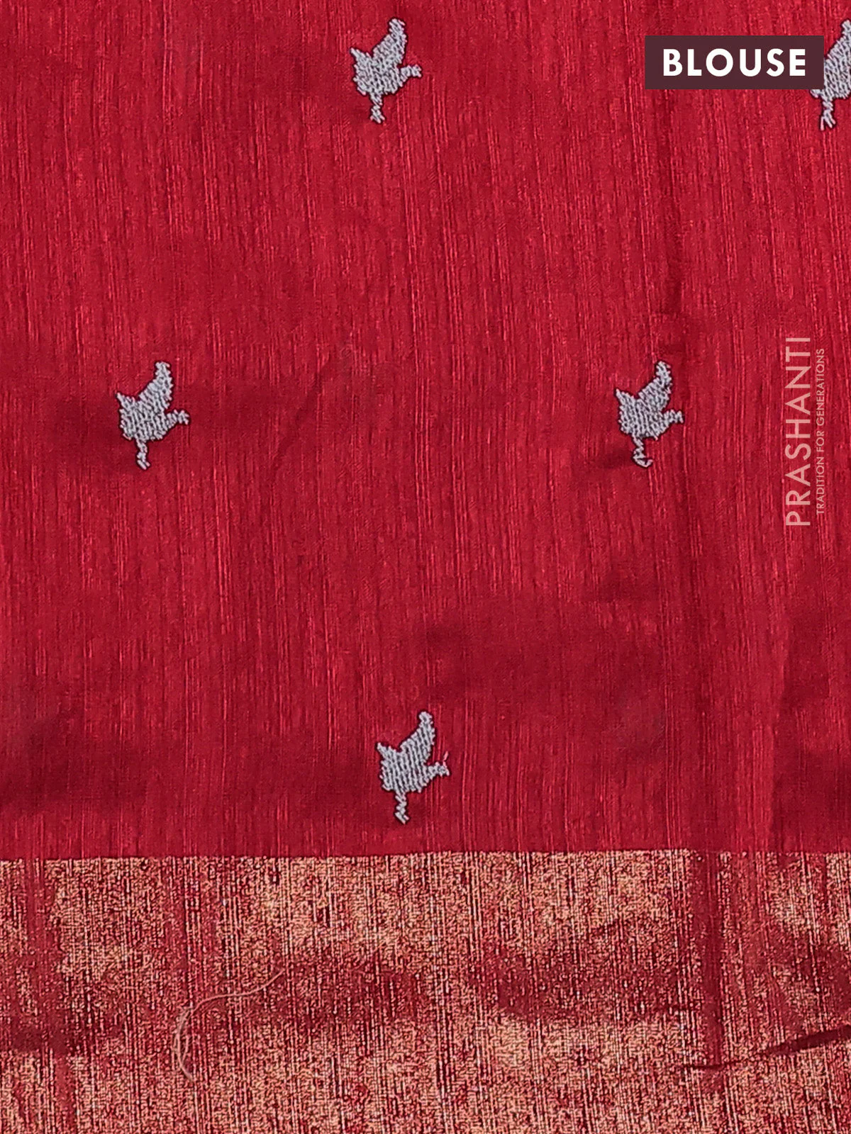 Matka tussar saree red with floral embroidery and zari woven border - Image 3