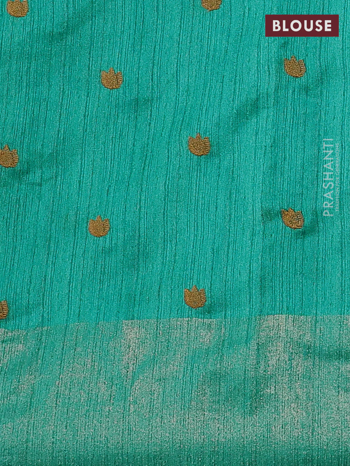 Matka tussar saree teal green with floral embroidery and zari woven border - Image 3
