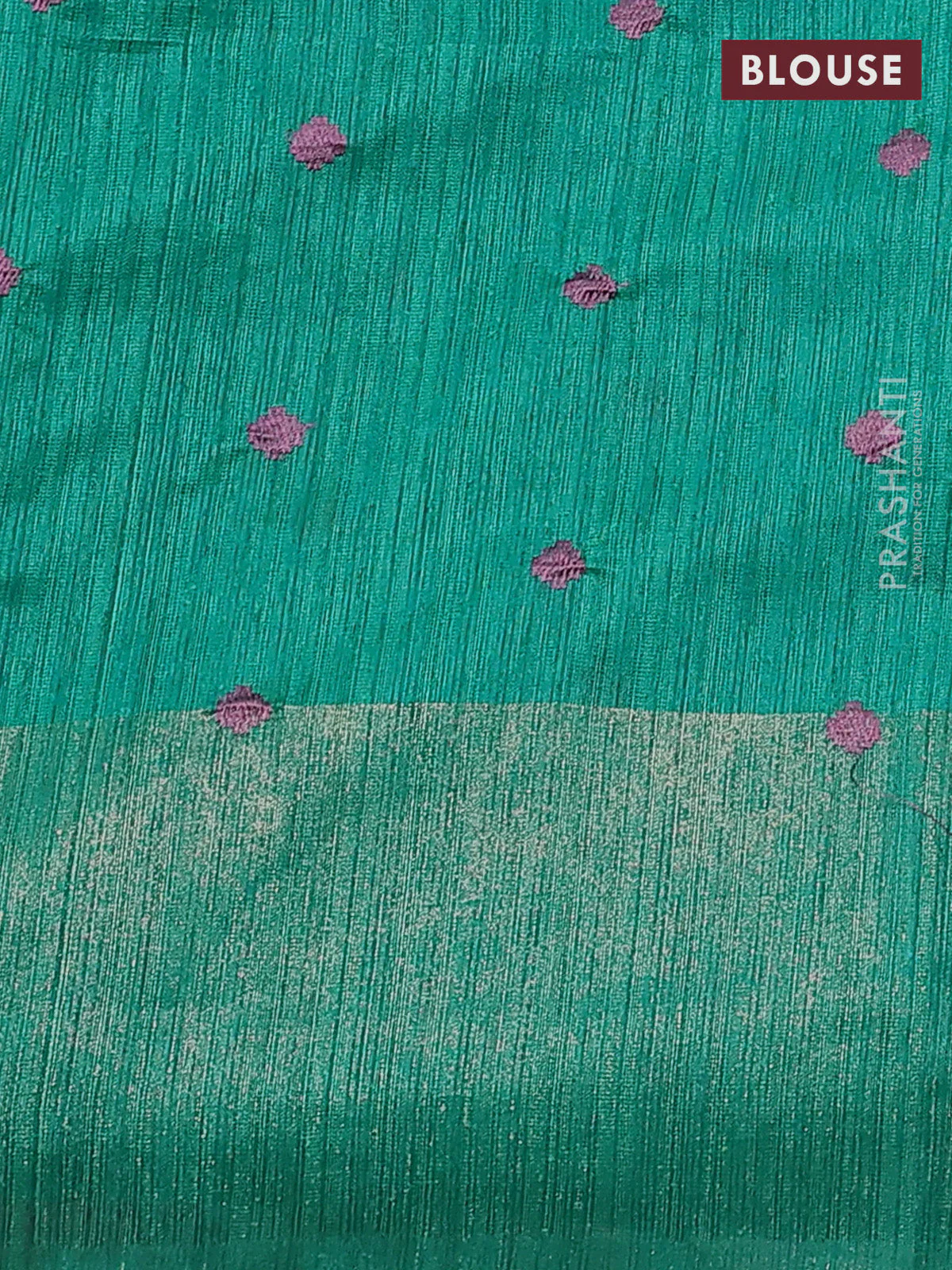 Matka tussar saree teal green with floral embroidery and zari woven border - Image 3