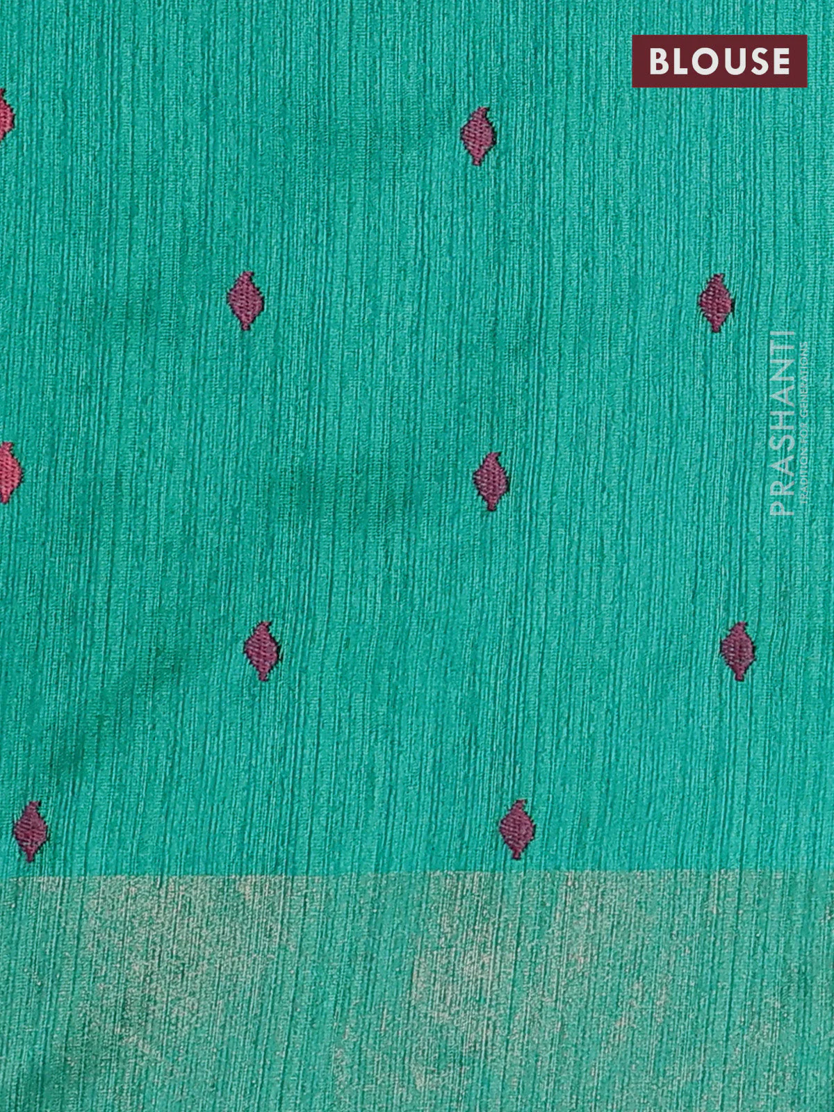 Matka tussar saree teal green with floral embroidery and zari woven border - Image 3