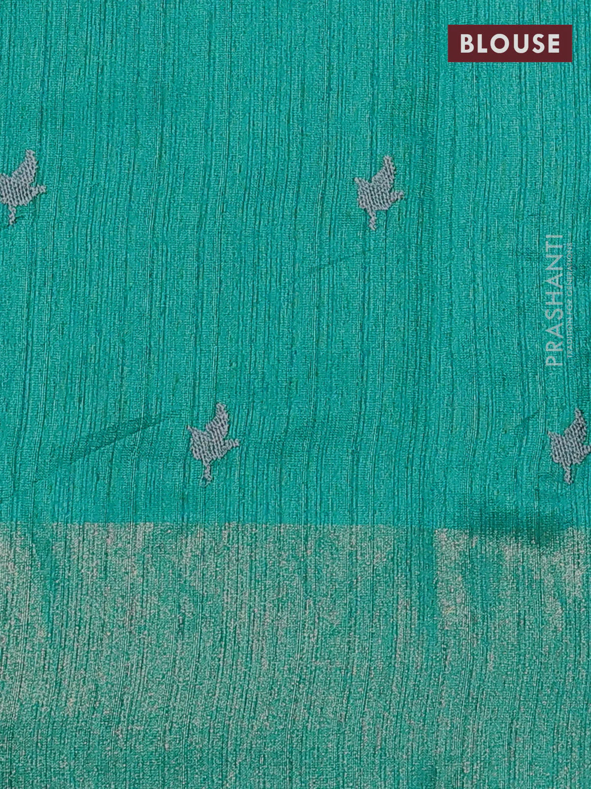 Matka tussar saree teal green with floral embroidery and zari woven border - Image 3