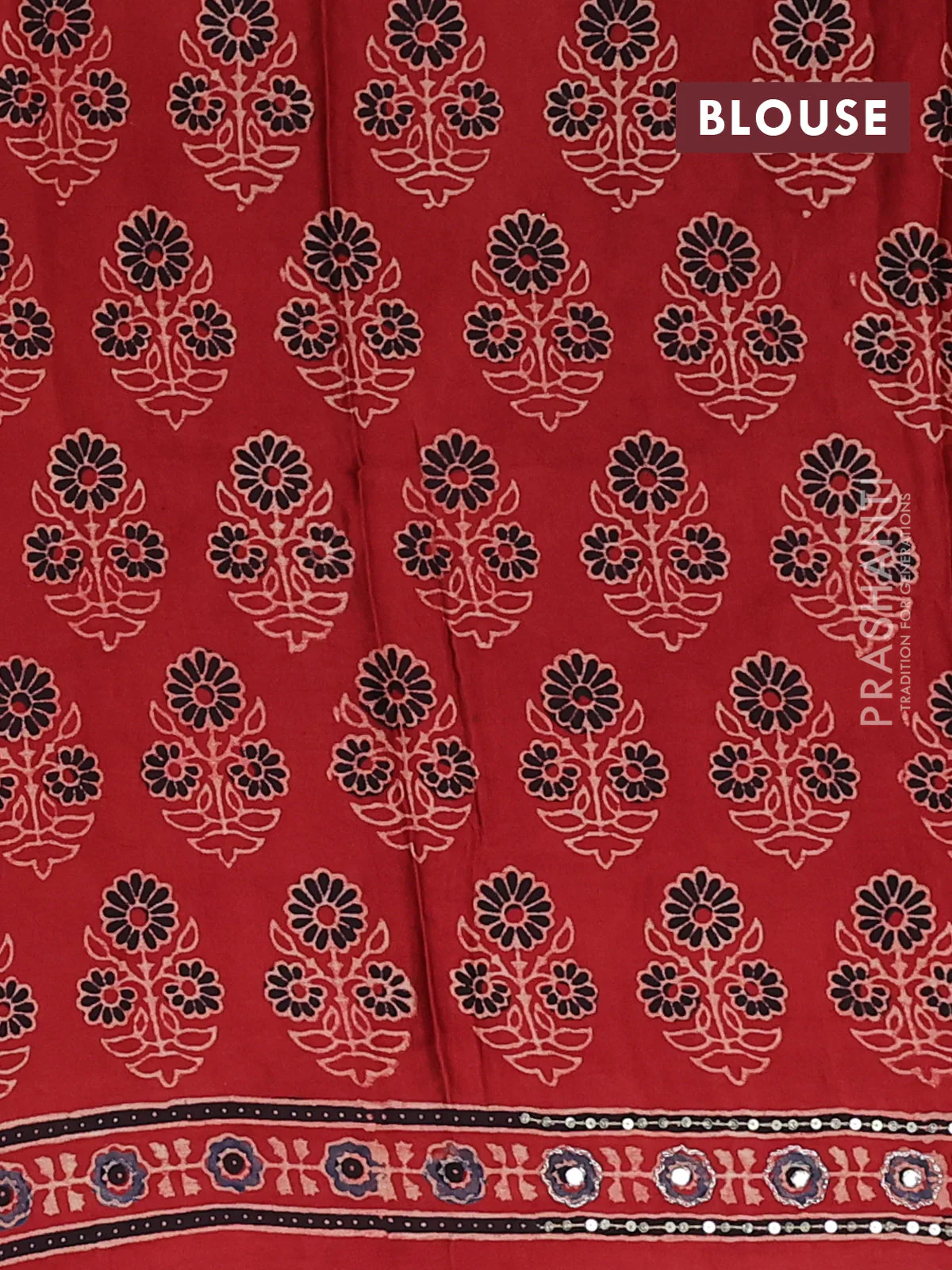 Modal silk saree black and maroon with allover ajrakh prints & sequin work and sequin embroidered work pallu - Image 3