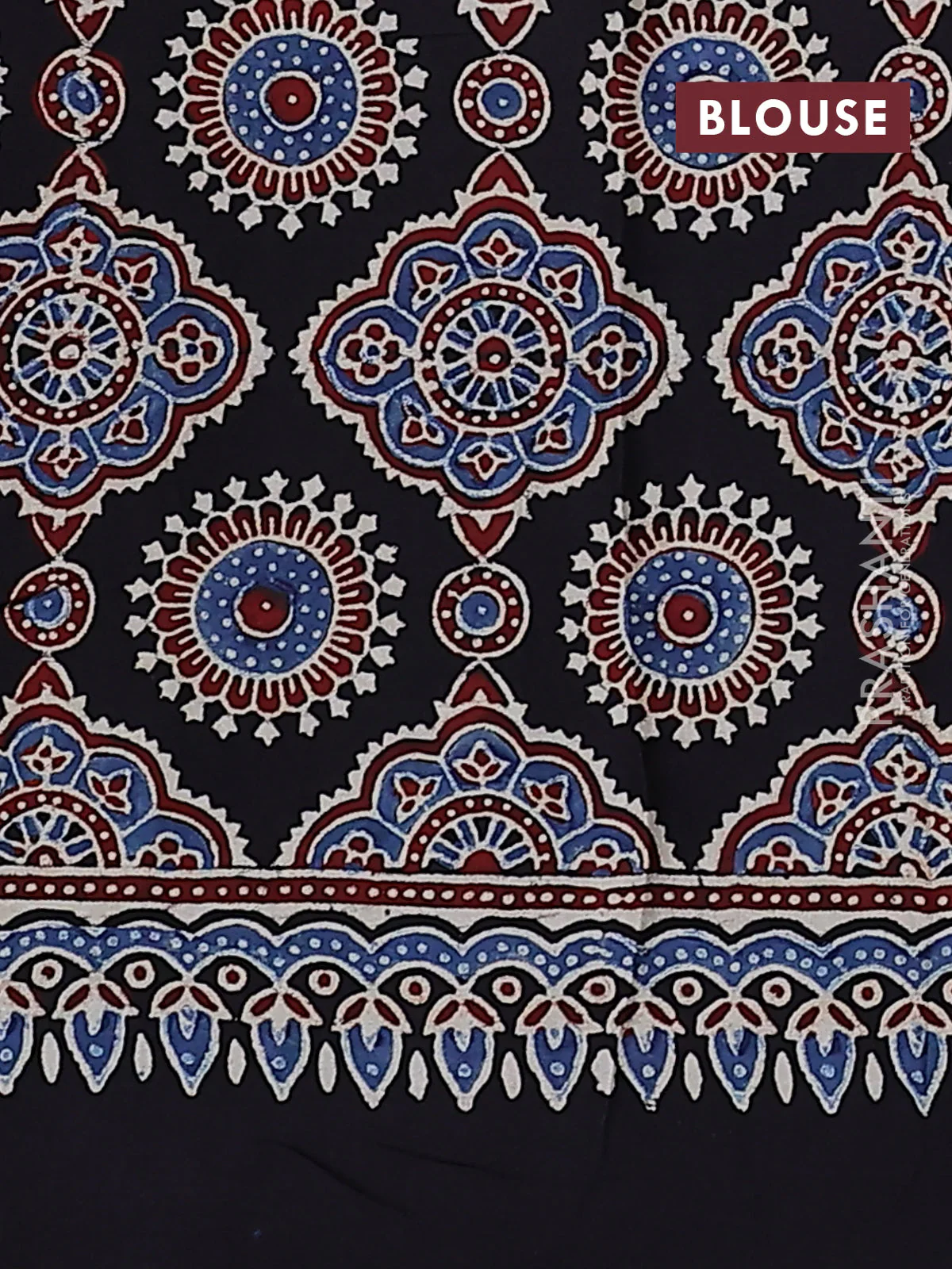 Modal silk saree black with allover ajrakh prints and printed pallu - Image 3
