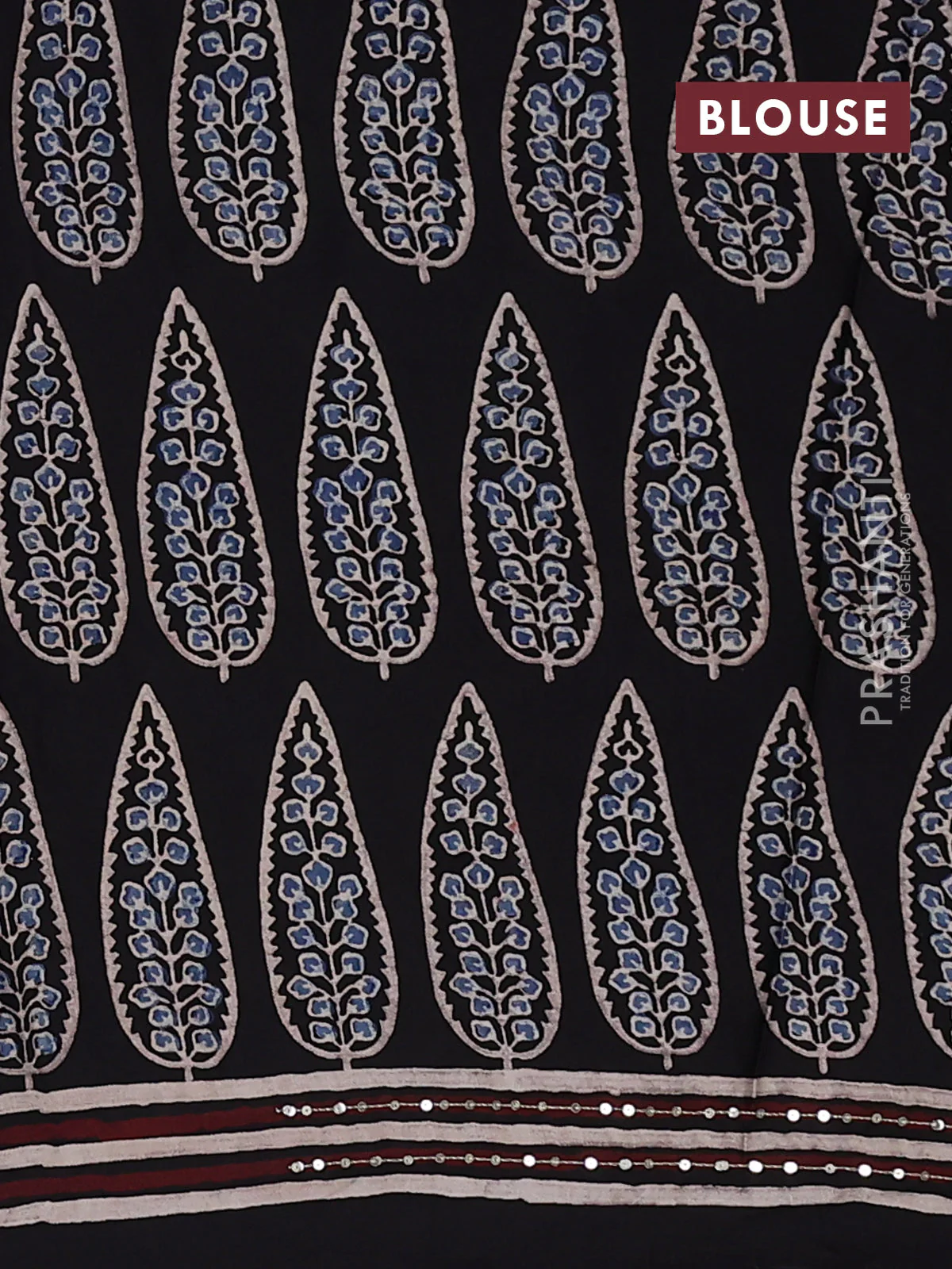 Modal silk saree black with allover ajrakh prints & sequin work and sequin embroidered work pallu - Image 3