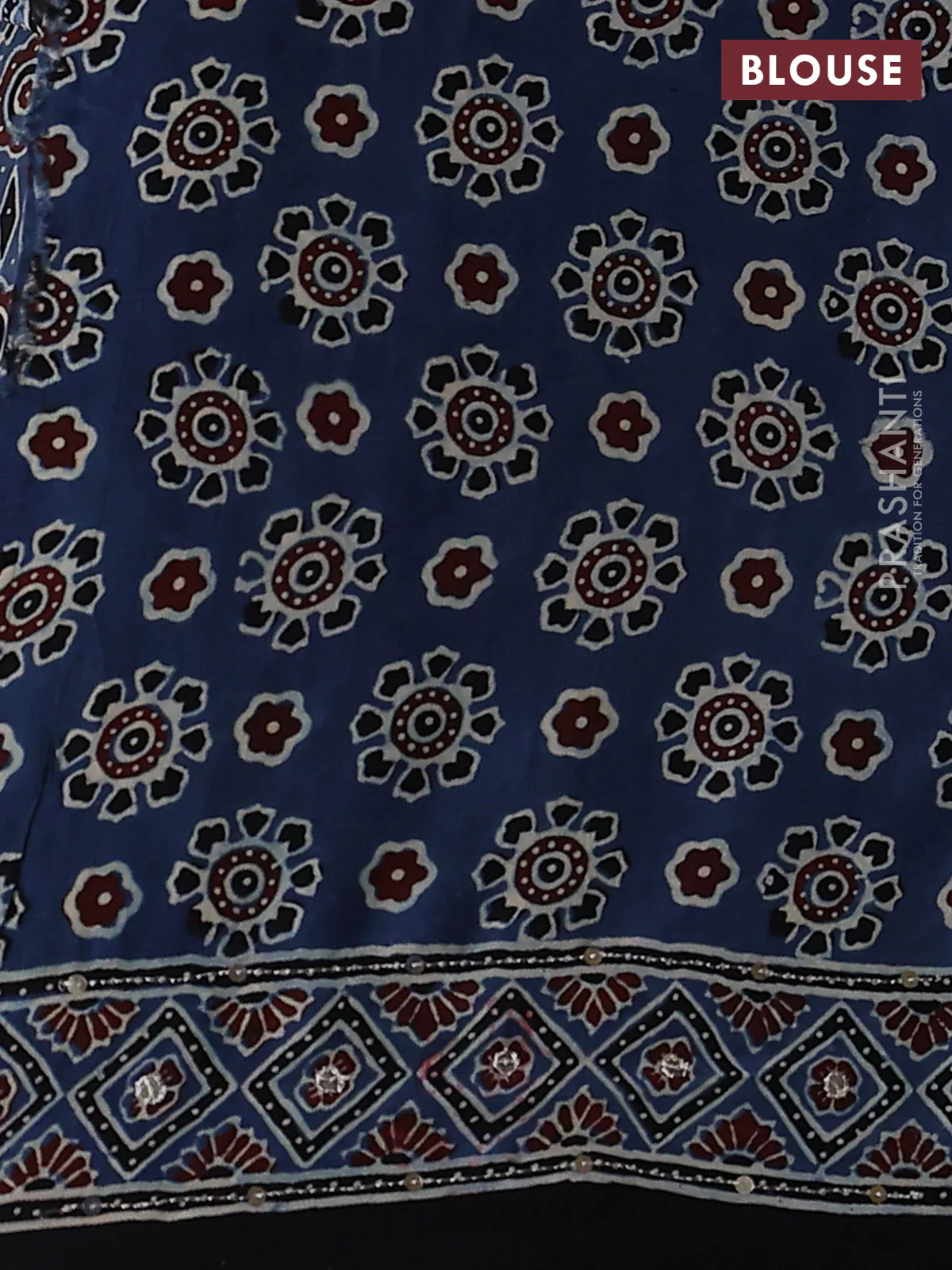 Modal silk saree blue and black with allover ajrakh prints & pita work and embroidery pallu - Image 3