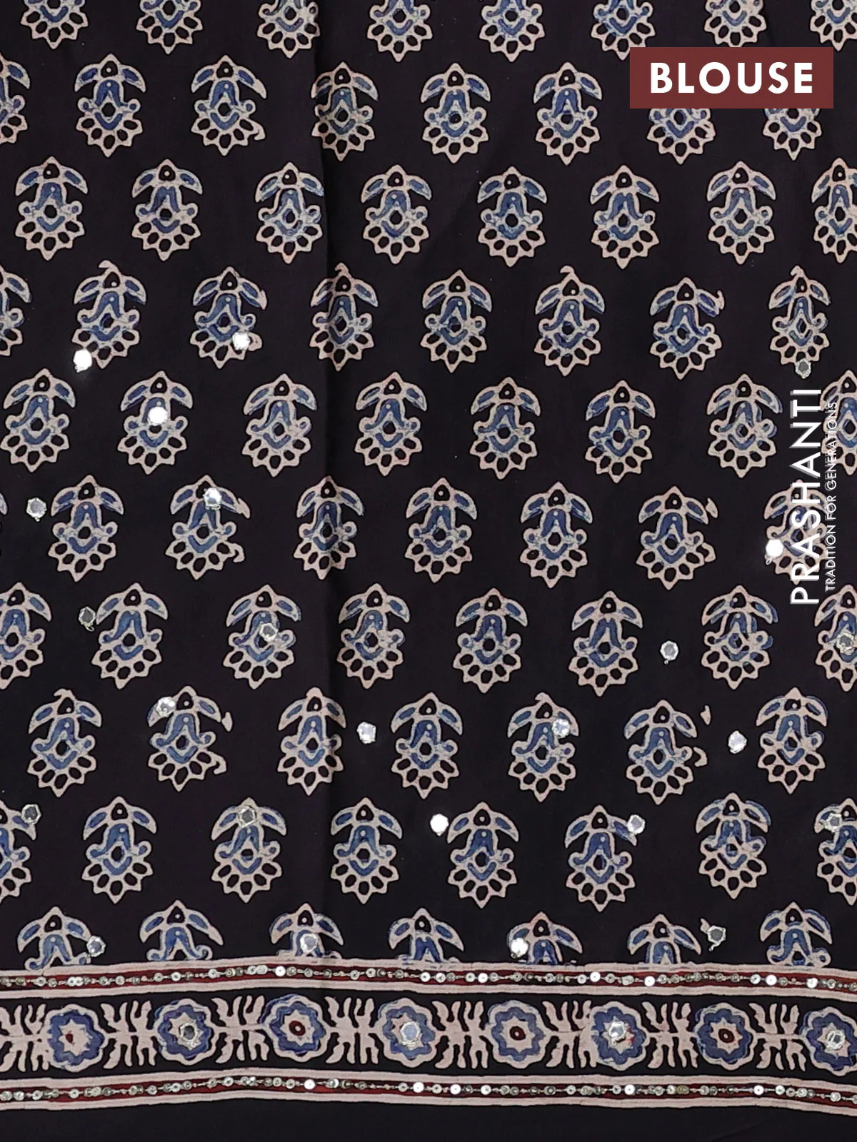 Modal silk saree deep jamun with allover ajrakh prints & sequin work and sequin embroidered work pallu - Image 3