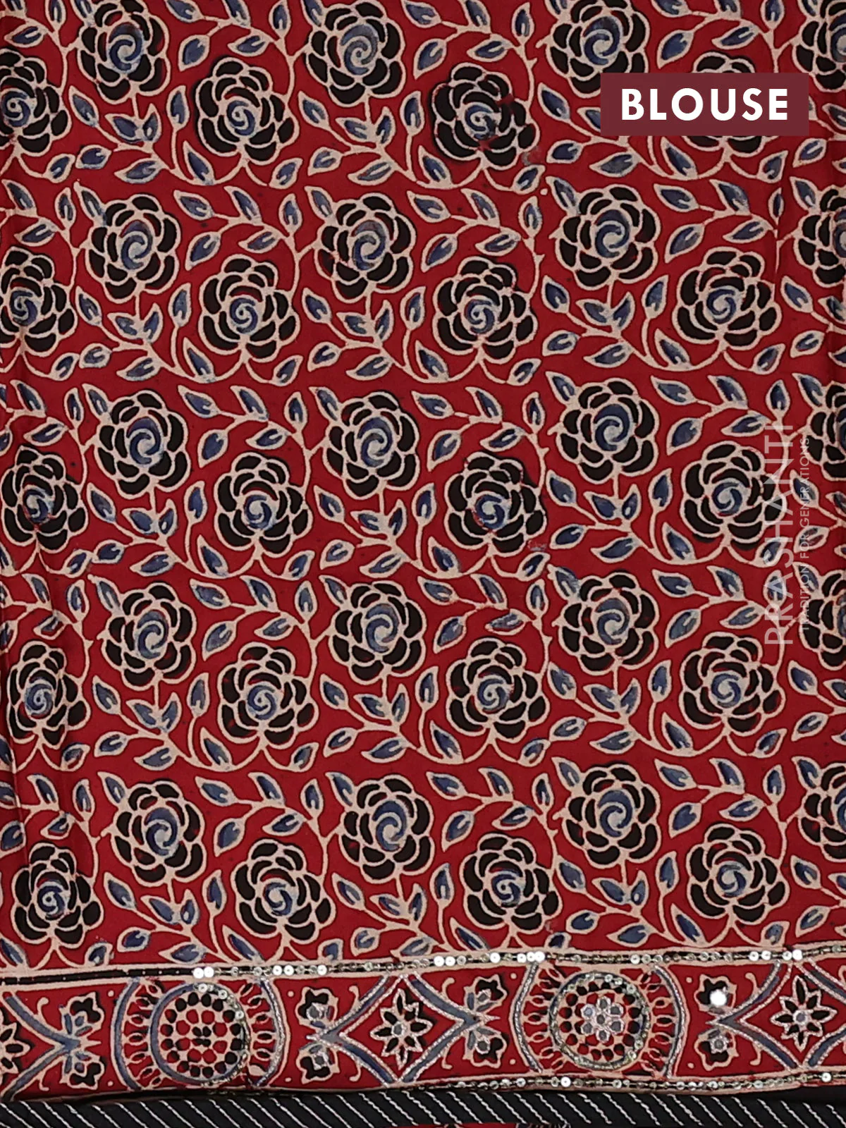 Modal silk saree maroon and coffee brown with allover ajrakh prints  and sequin embroidered work pallu - Image 3