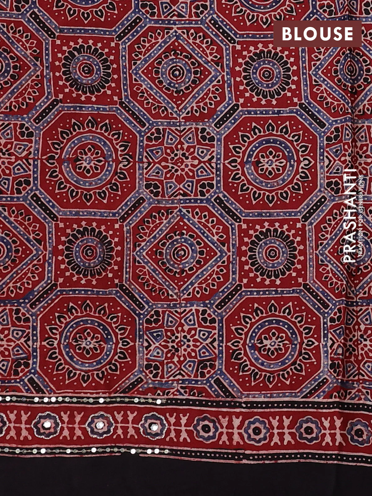 Modal silk saree maroon and coffee brown with allover ajrakh prints & sequin work and sequin embroidered work pallu - Image 3