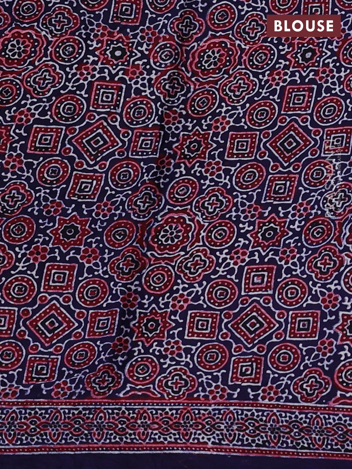 Modal silk saree peach pink and navy blue with allover bandhani butta prints and ajrakh printed pallu & Blouse - Image 3