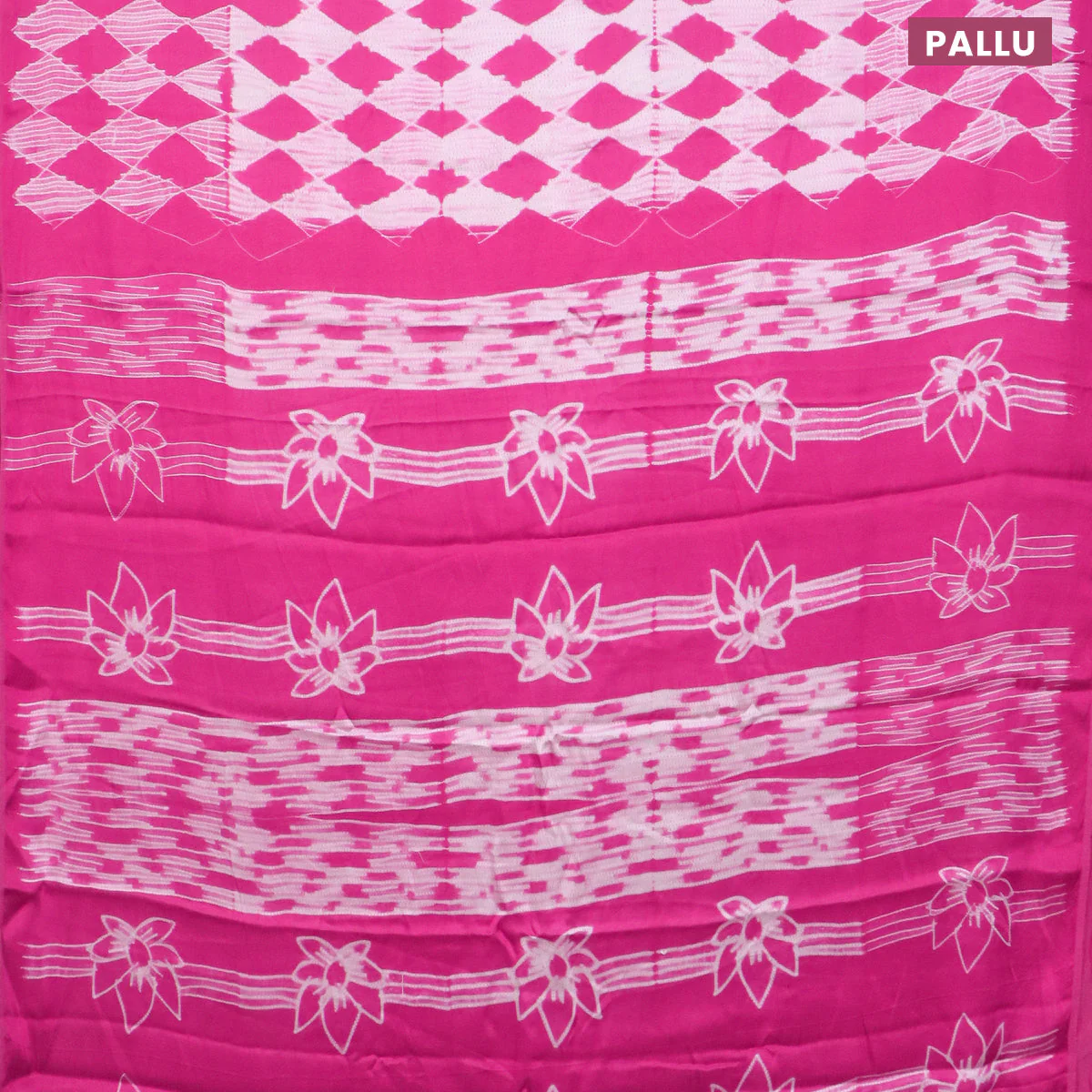 Modal silk saree pink and off white with geometric prints and printed border - Image 3